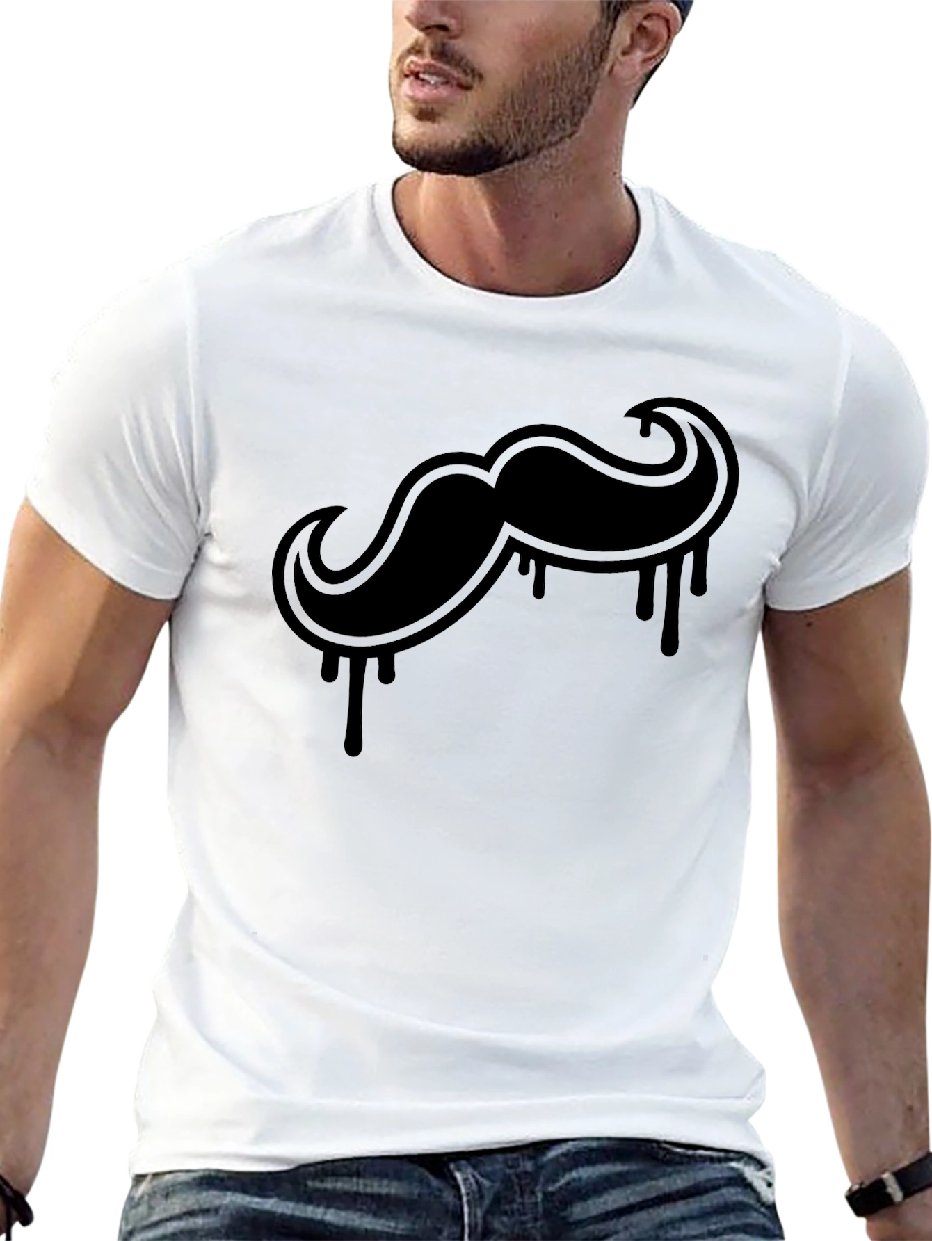 Mens Black Mustache Drip Graphic Tee