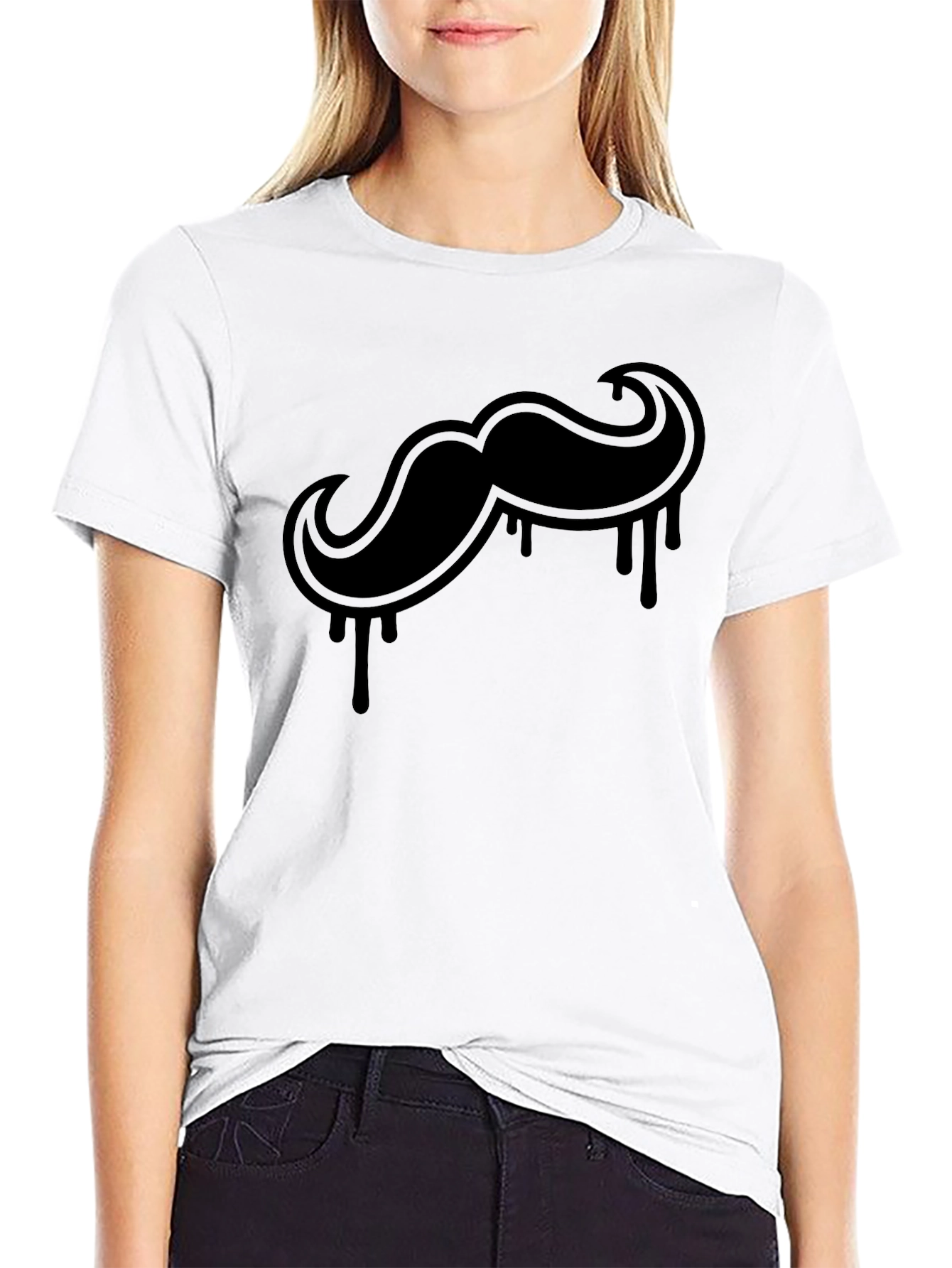 Mens Black Mustache Drip Graphic Tee