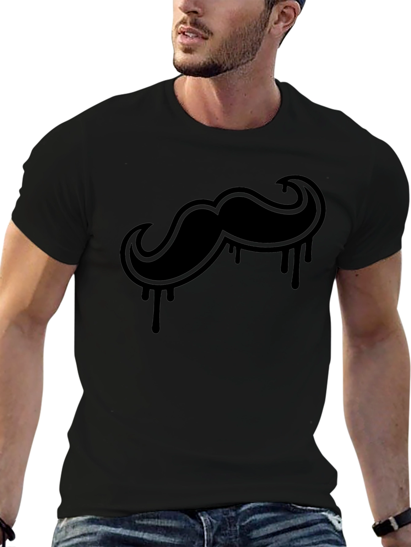 Mens Black Mustache Drip Graphic Tee