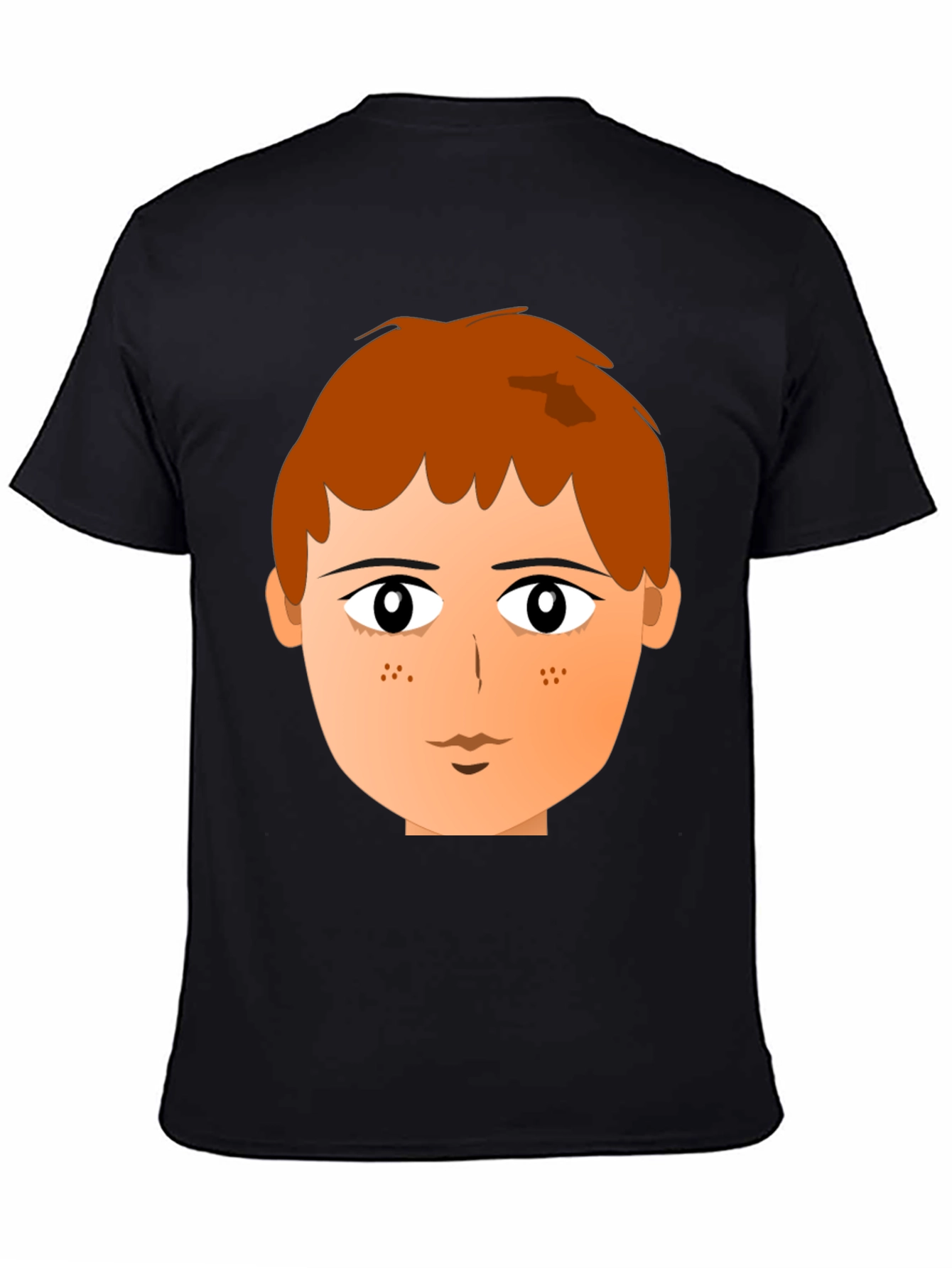 Cartoon Boy Face Graphic Print Black Tee