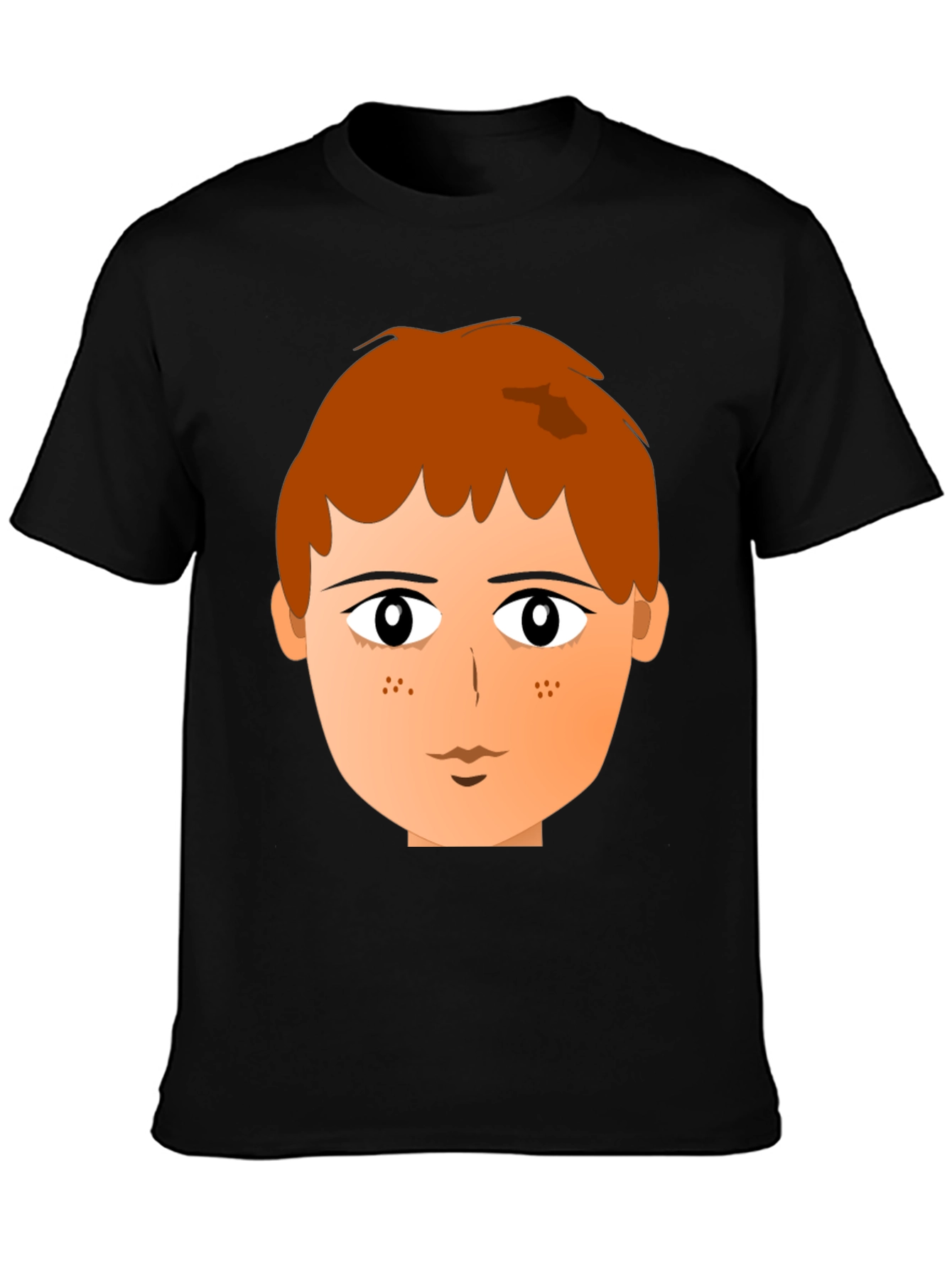 Cartoon Boy Face Graphic Print Black Tee