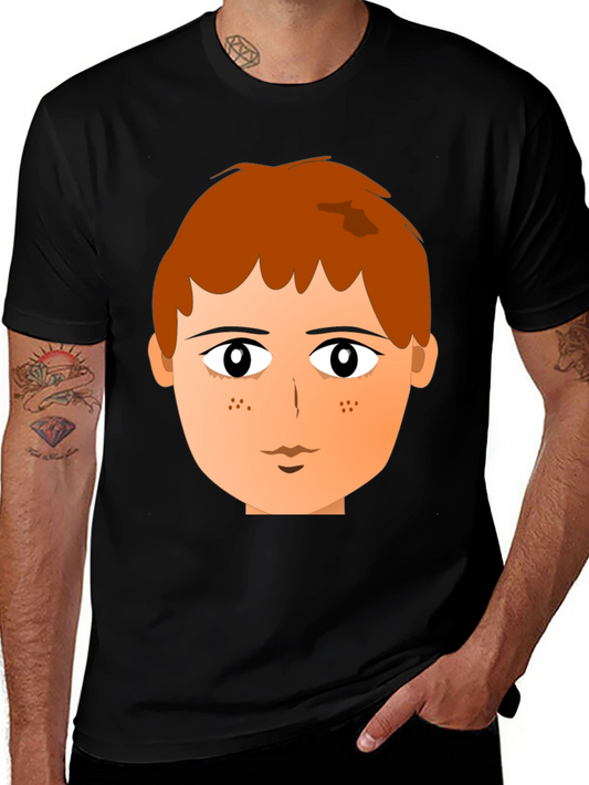 Cartoon Boy Face Graphic Print Black Tee