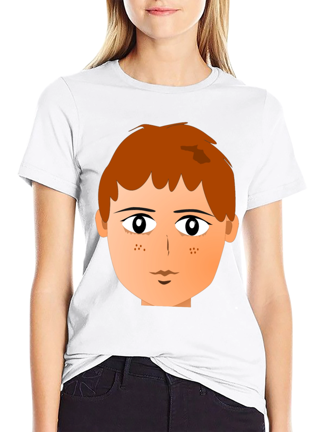 Cartoon Boy Face Graphic Print Black Tee