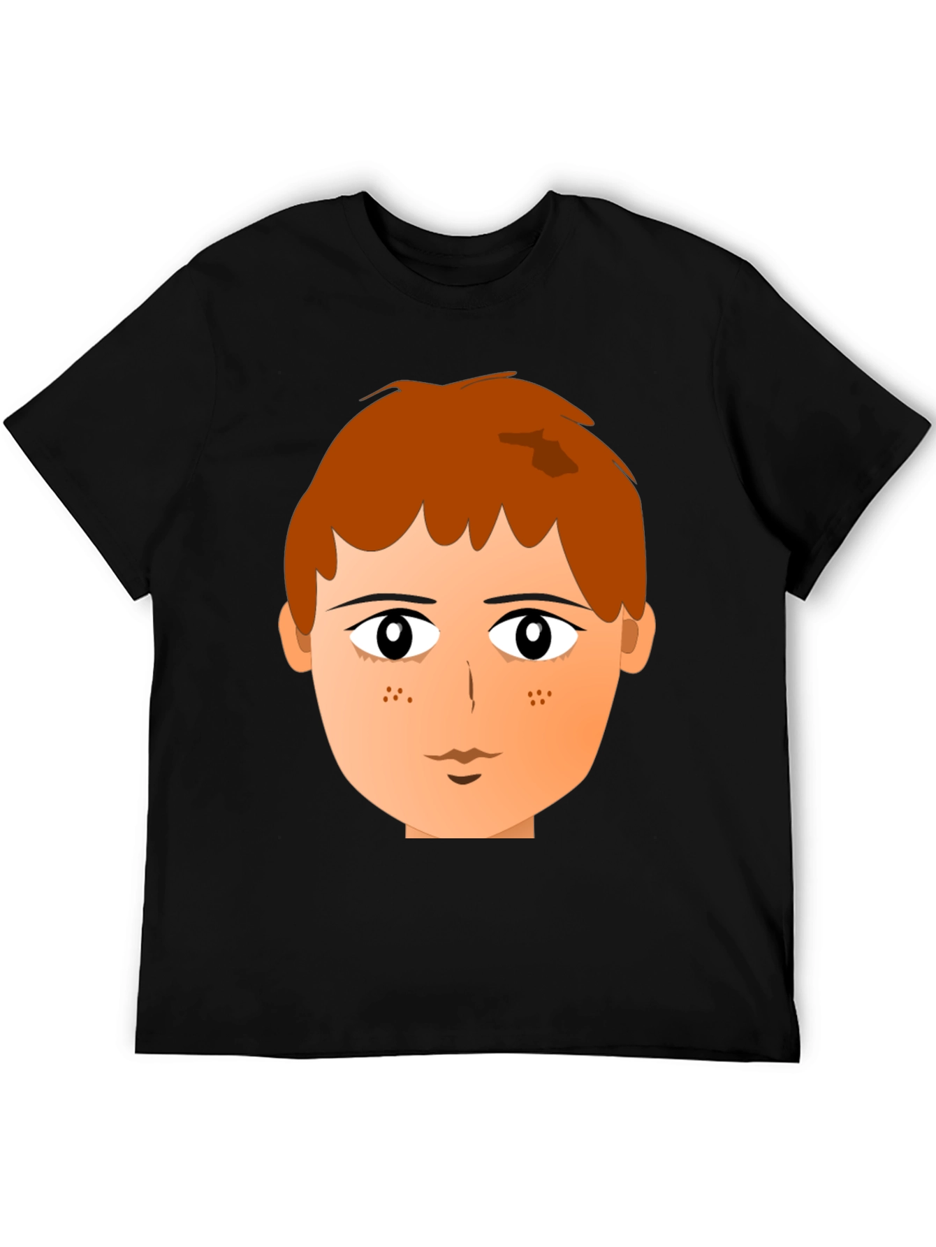 Cartoon Boy Face Graphic Print Black Tee