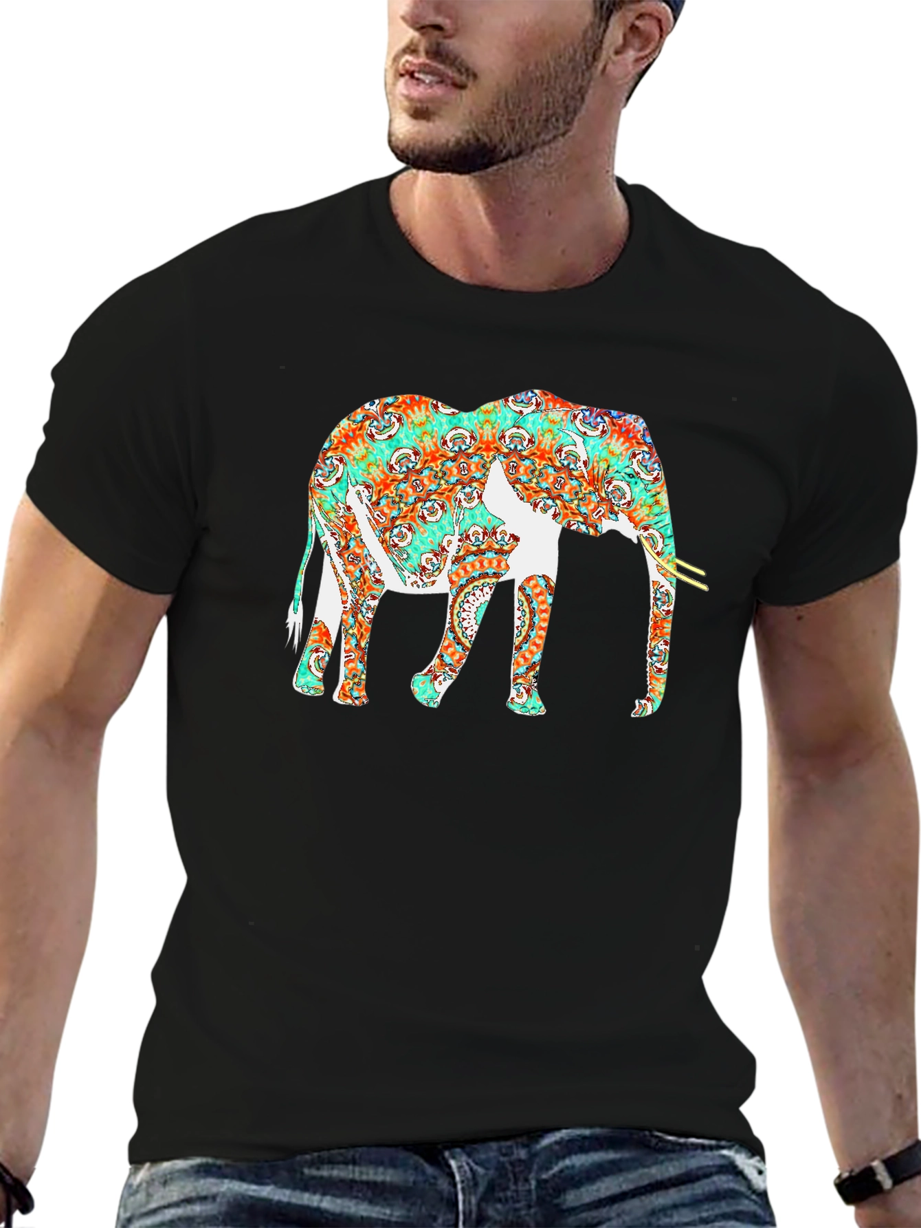 Elephant Mandala Graphic Black T-Shirt