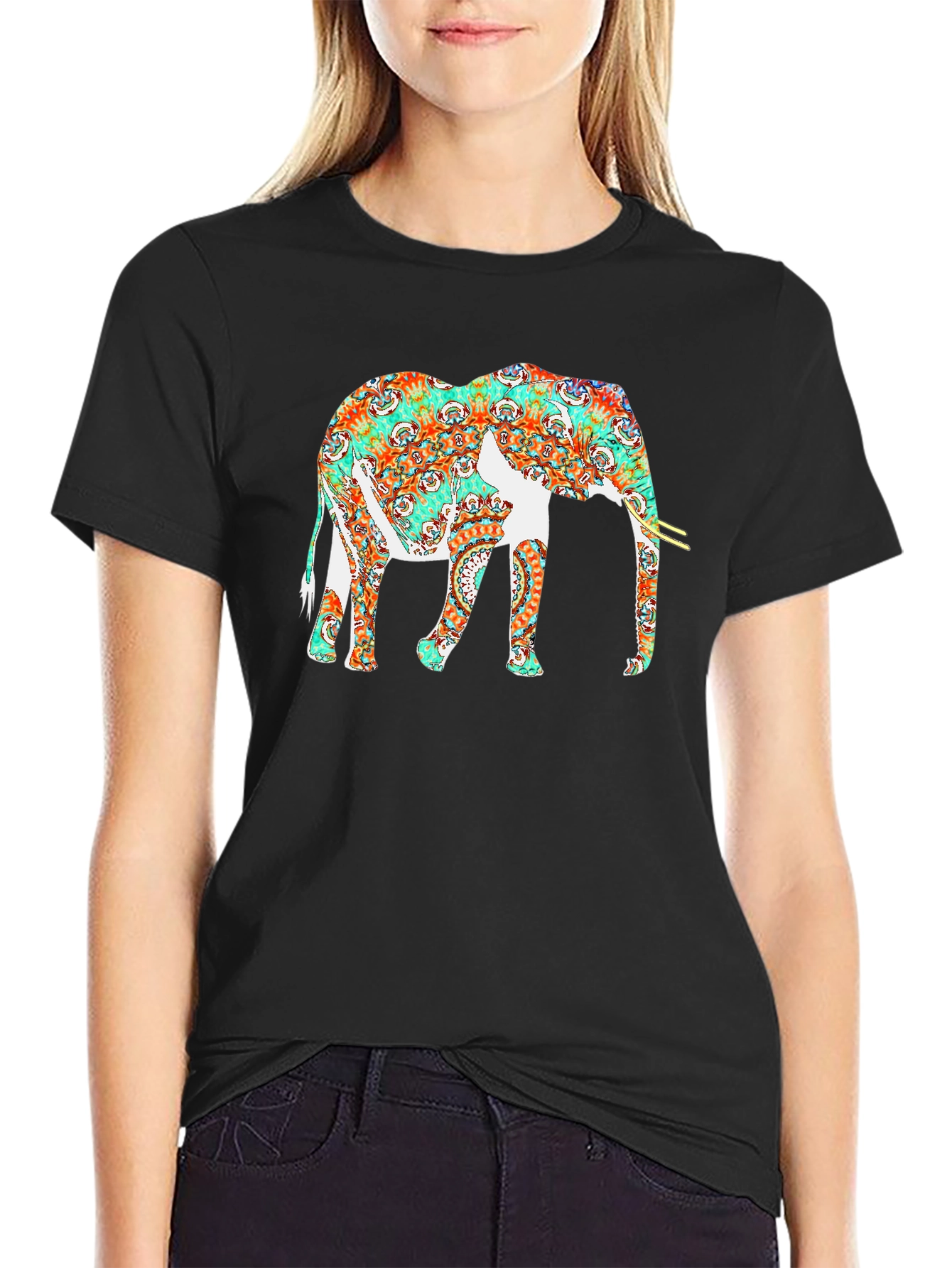 Elephant Mandala Graphic Black T-Shirt