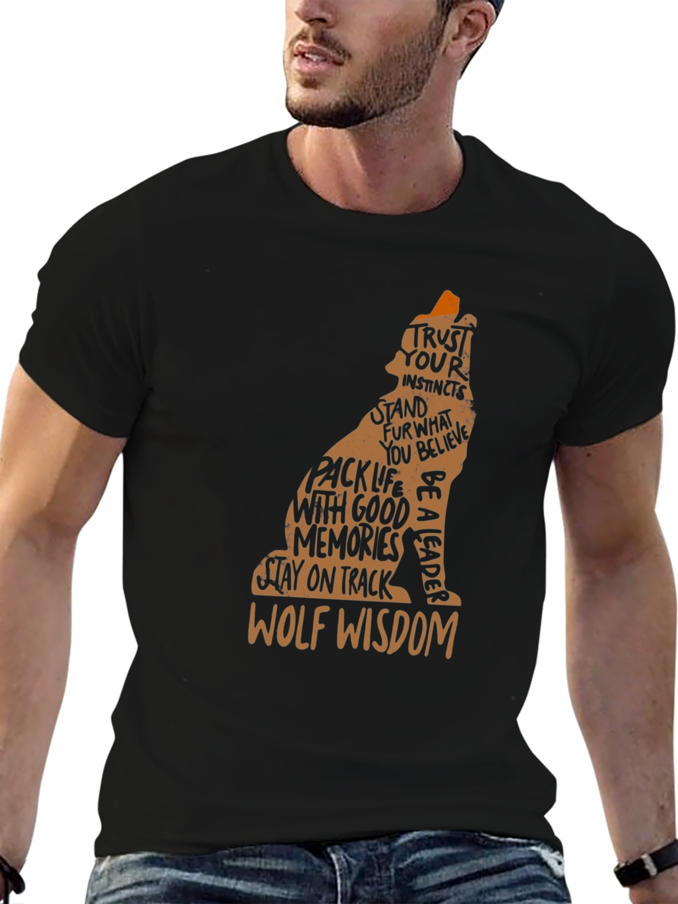 Wolf Wisdom Graphic Tee - Black Casual T-Shirt