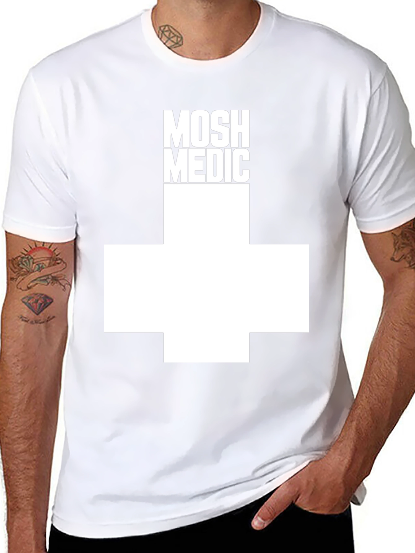 MOSH MEDIC Black T-Shirt with White Cross Design