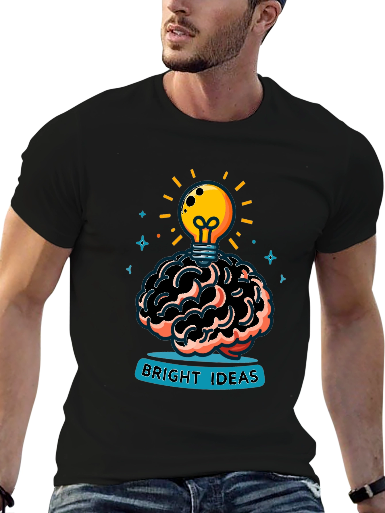 Bright Ideas Graphic Tee - Brain & Lightbulb Design