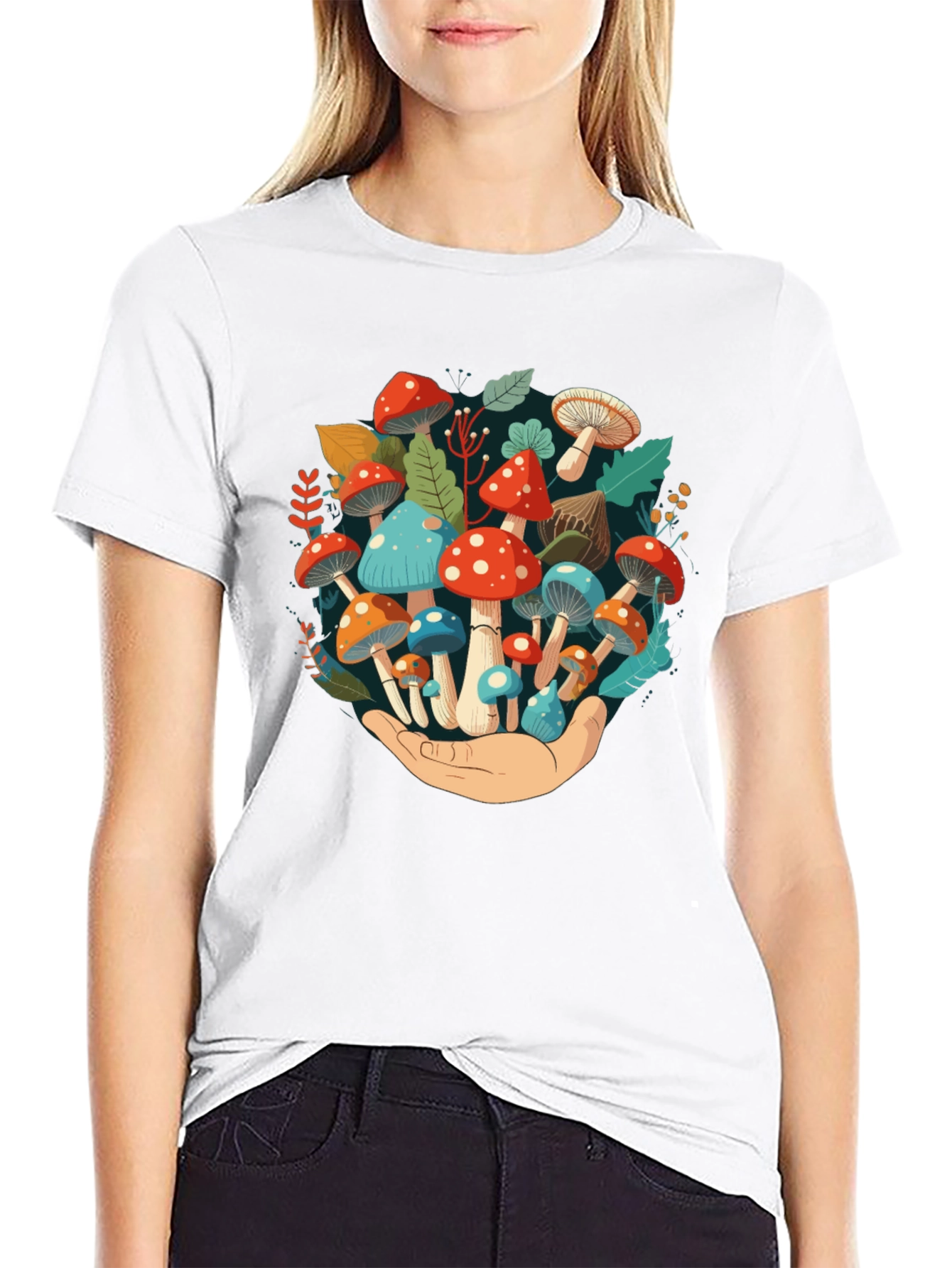 Mushroom Hand Graphic Tee - Unique Nature Design
