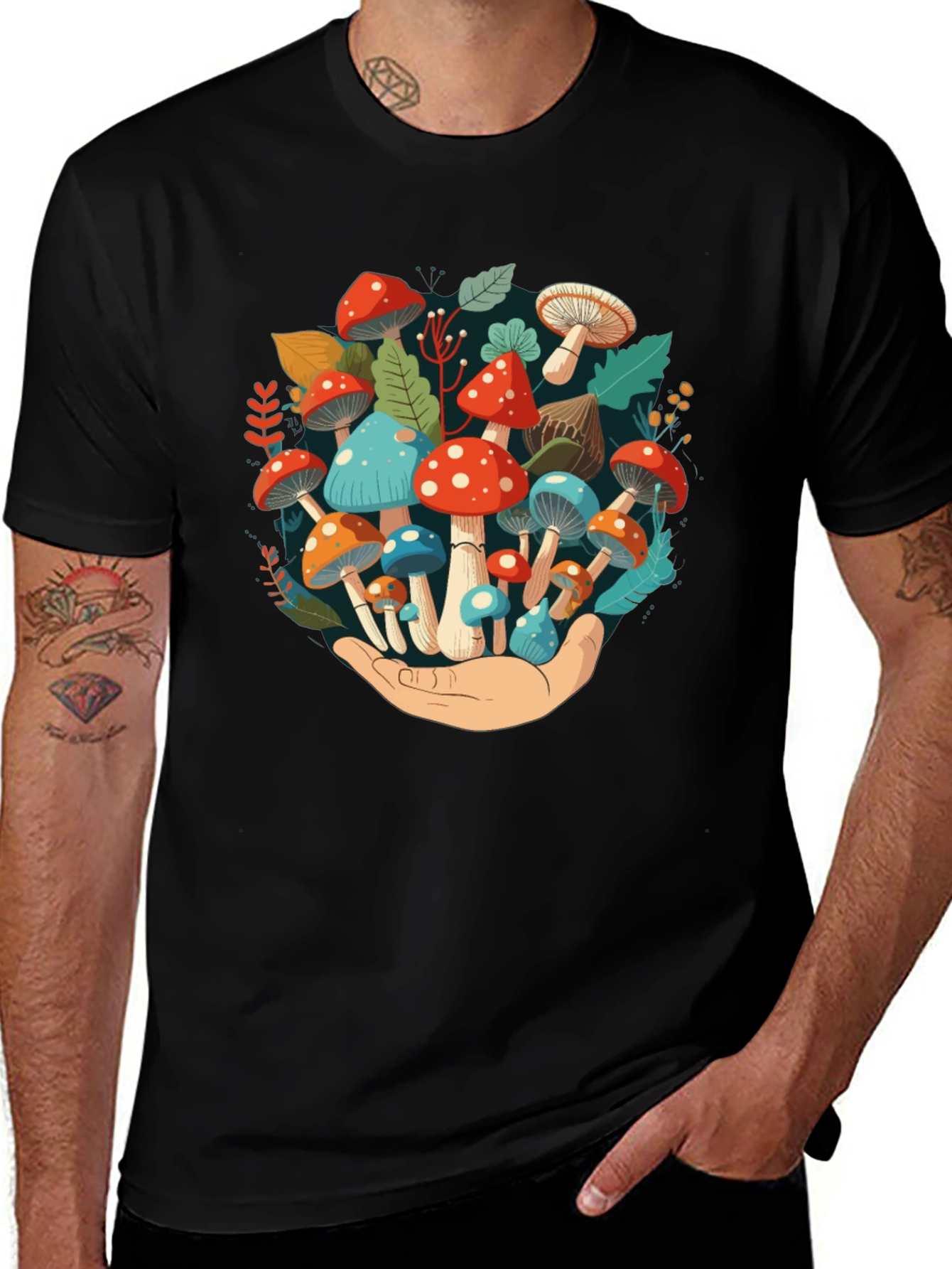 Mushroom Hand Graphic Tee - Unique Nature Design