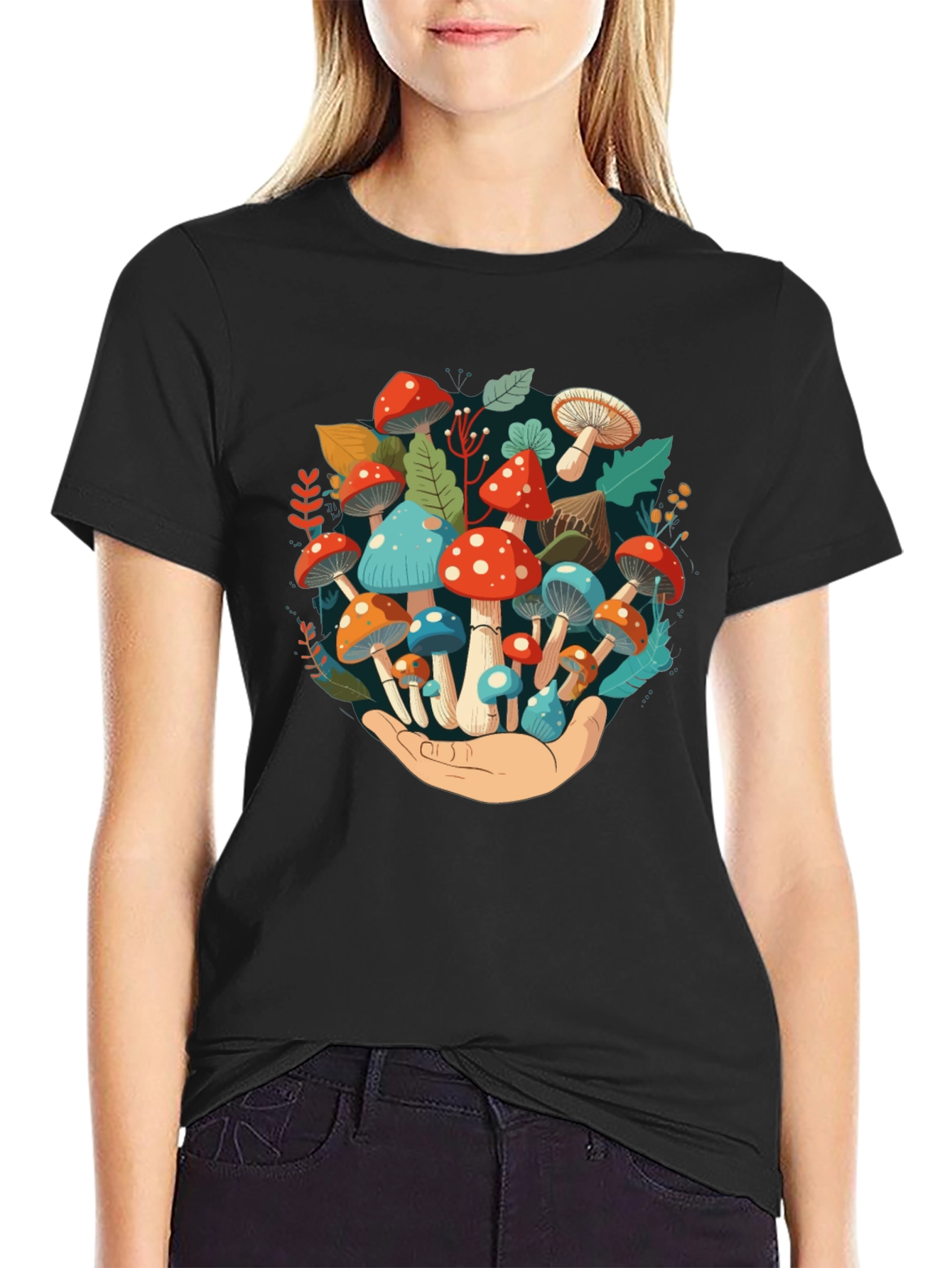 Mushroom Hand Graphic Tee - Unique Nature Design