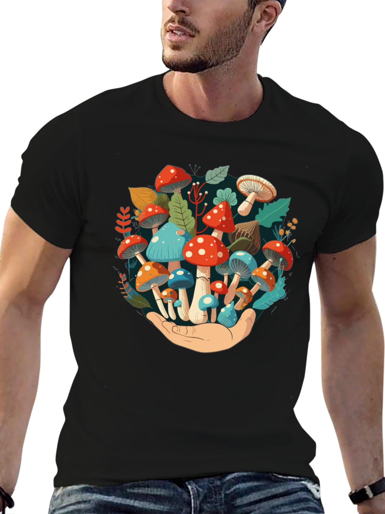 Mushroom Hand Graphic Tee - Unique Nature Design