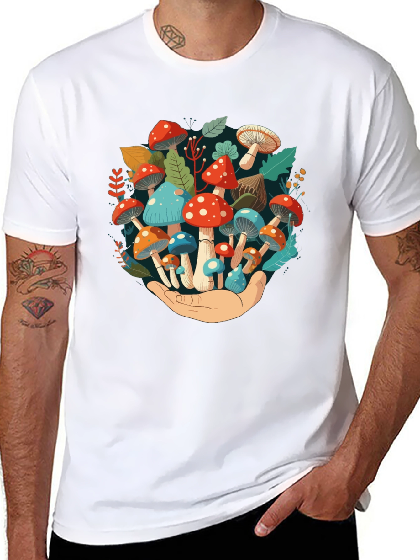 Mushroom Hand Graphic Tee - Unique Nature Design