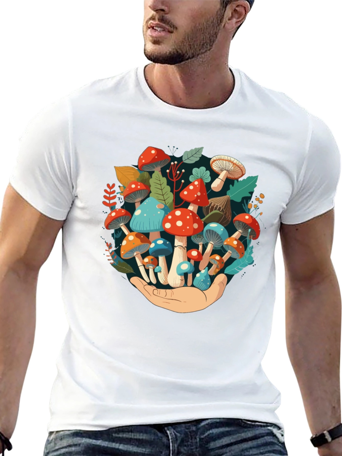 Mushroom Hand Graphic Tee - Unique Nature Design