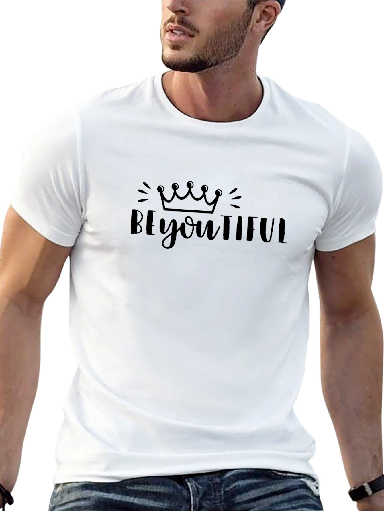BeYOUtiful Black Graphic Tee - Stylish Crown Design T-Shirt