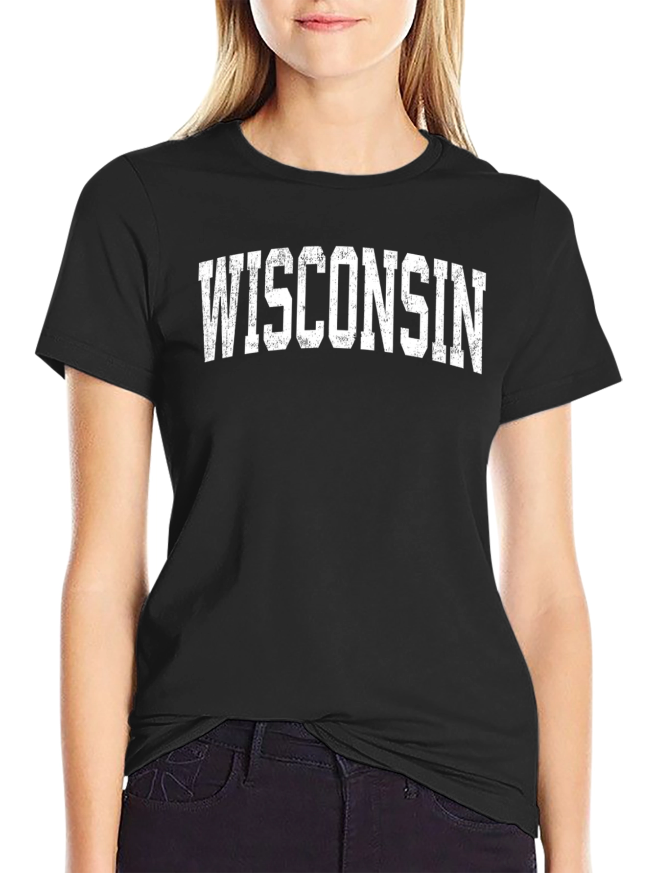 Wisconsin Distressed Graphic Print T-Shirt