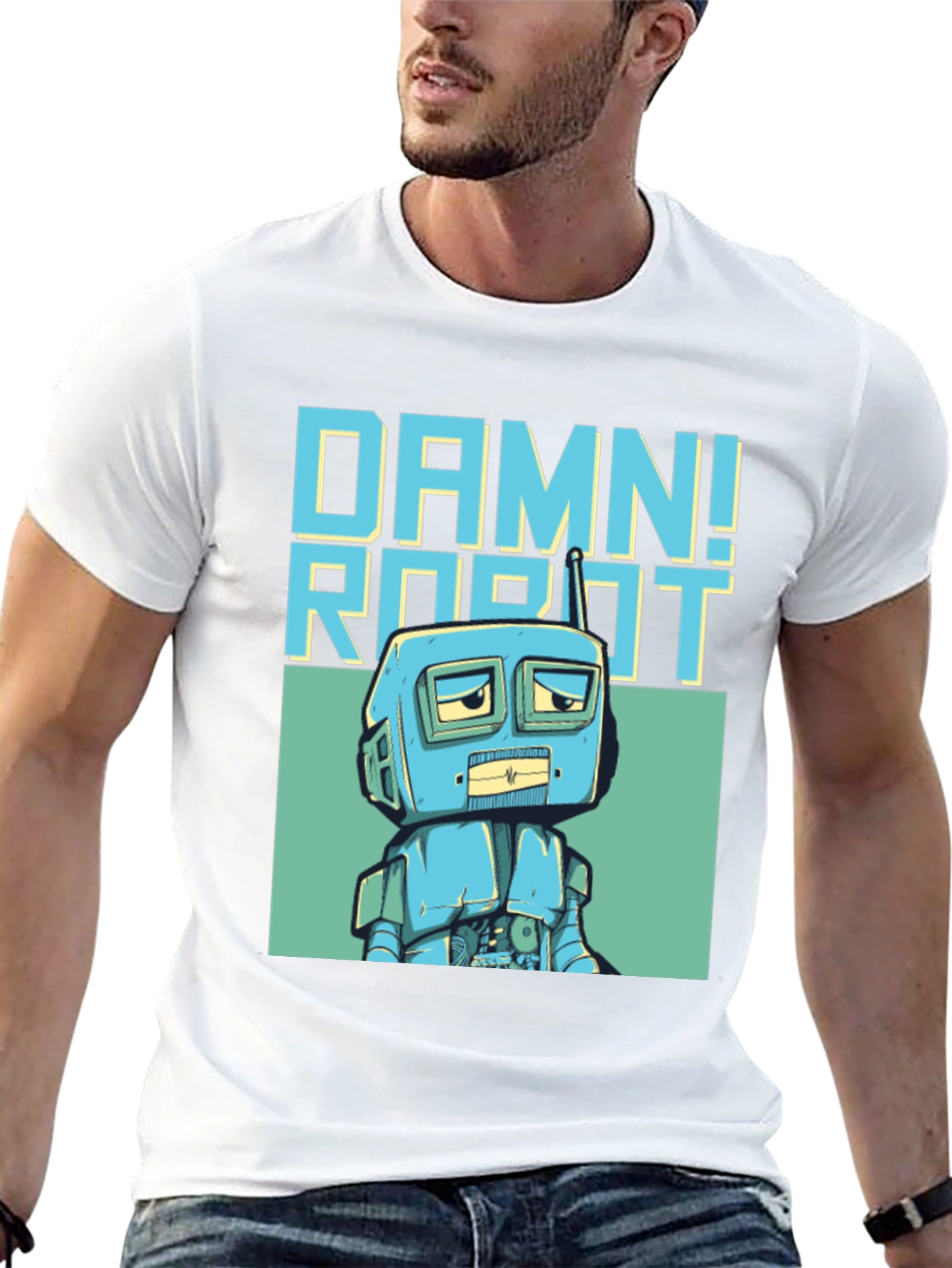 Damn! Robot Graphic Tee - Retro Style