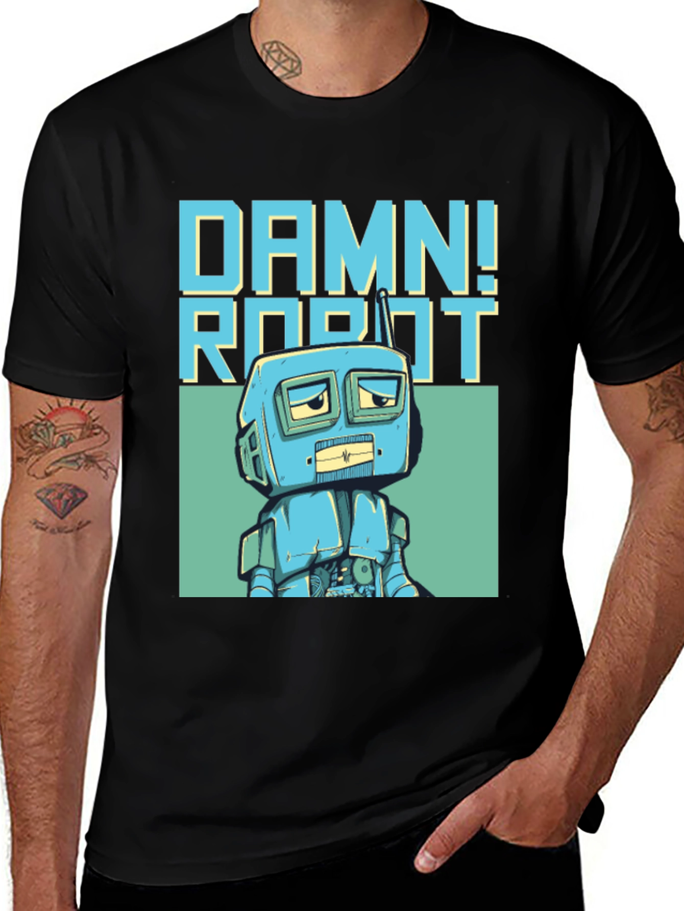 Damn! Robot Graphic Tee - Retro Style
