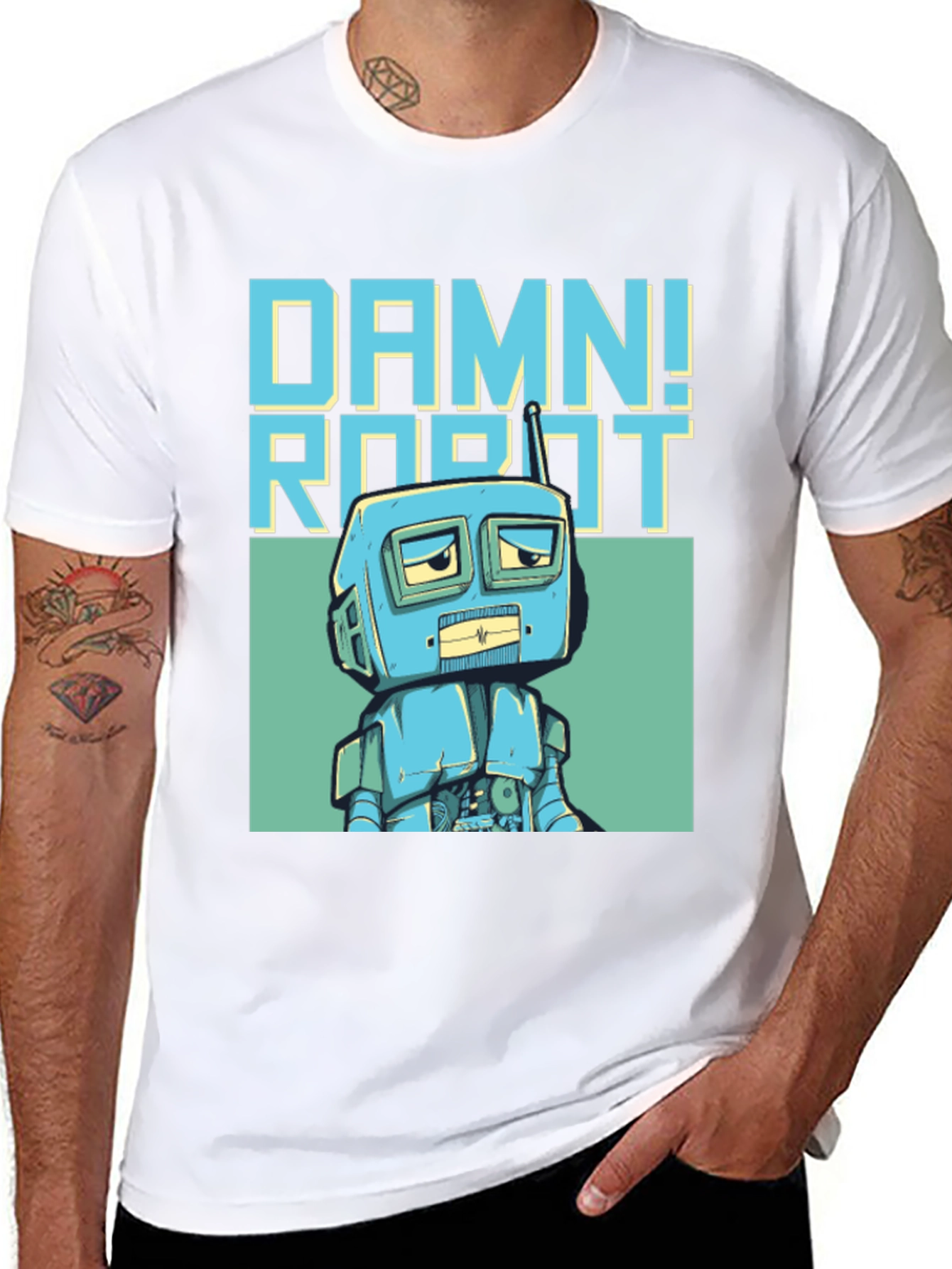 Damn! Robot Graphic Tee - Retro Style