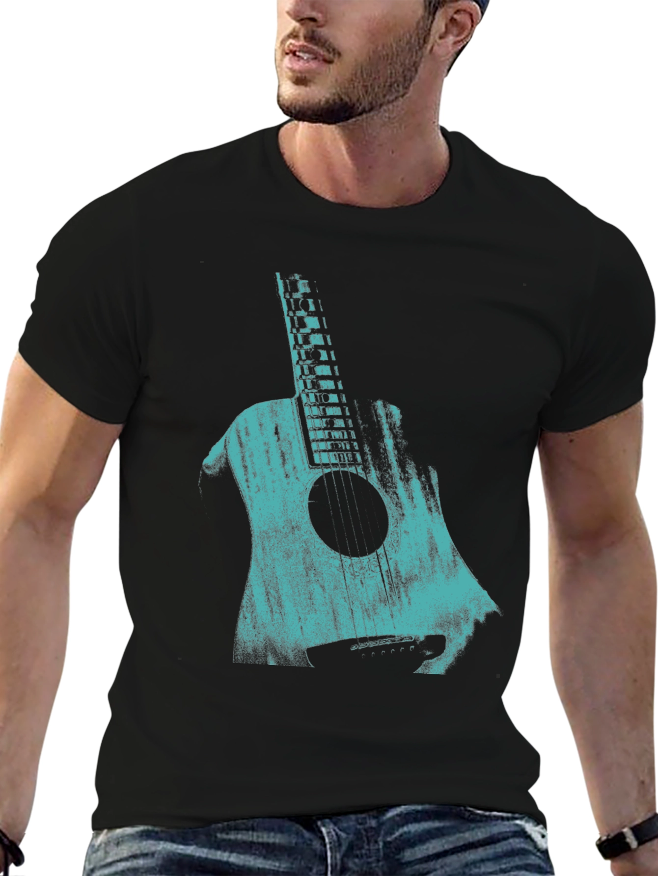 Guitar Graphic Print T-Shirt - Stylish Music Lover Tee