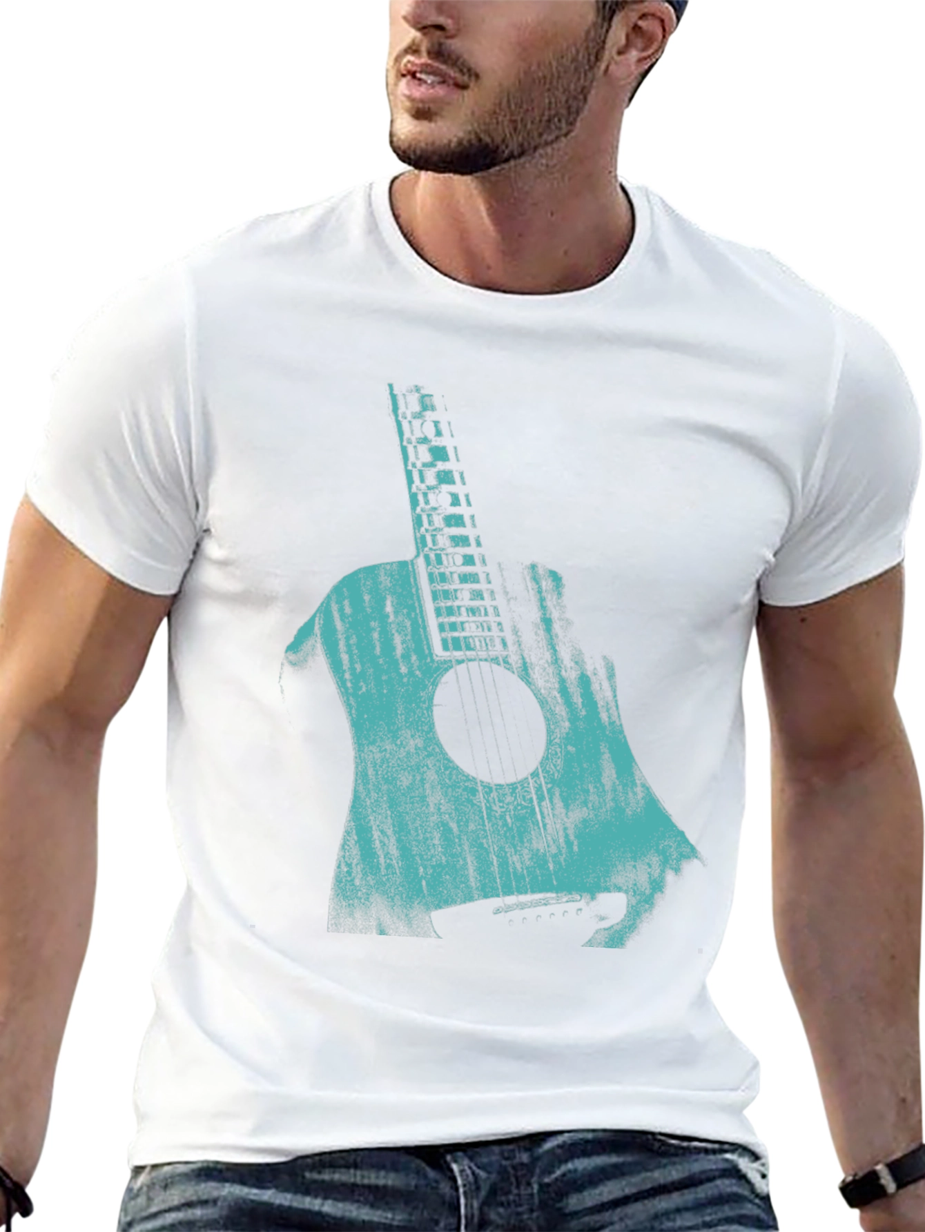 Guitar Graphic Print T-Shirt - Stylish Music Lover Tee