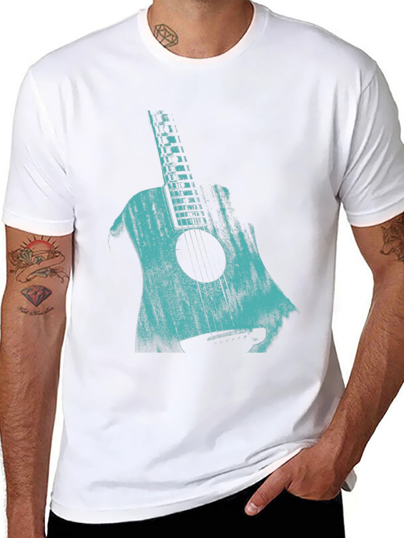 Guitar Graphic Print T-Shirt - Stylish Music Lover Tee