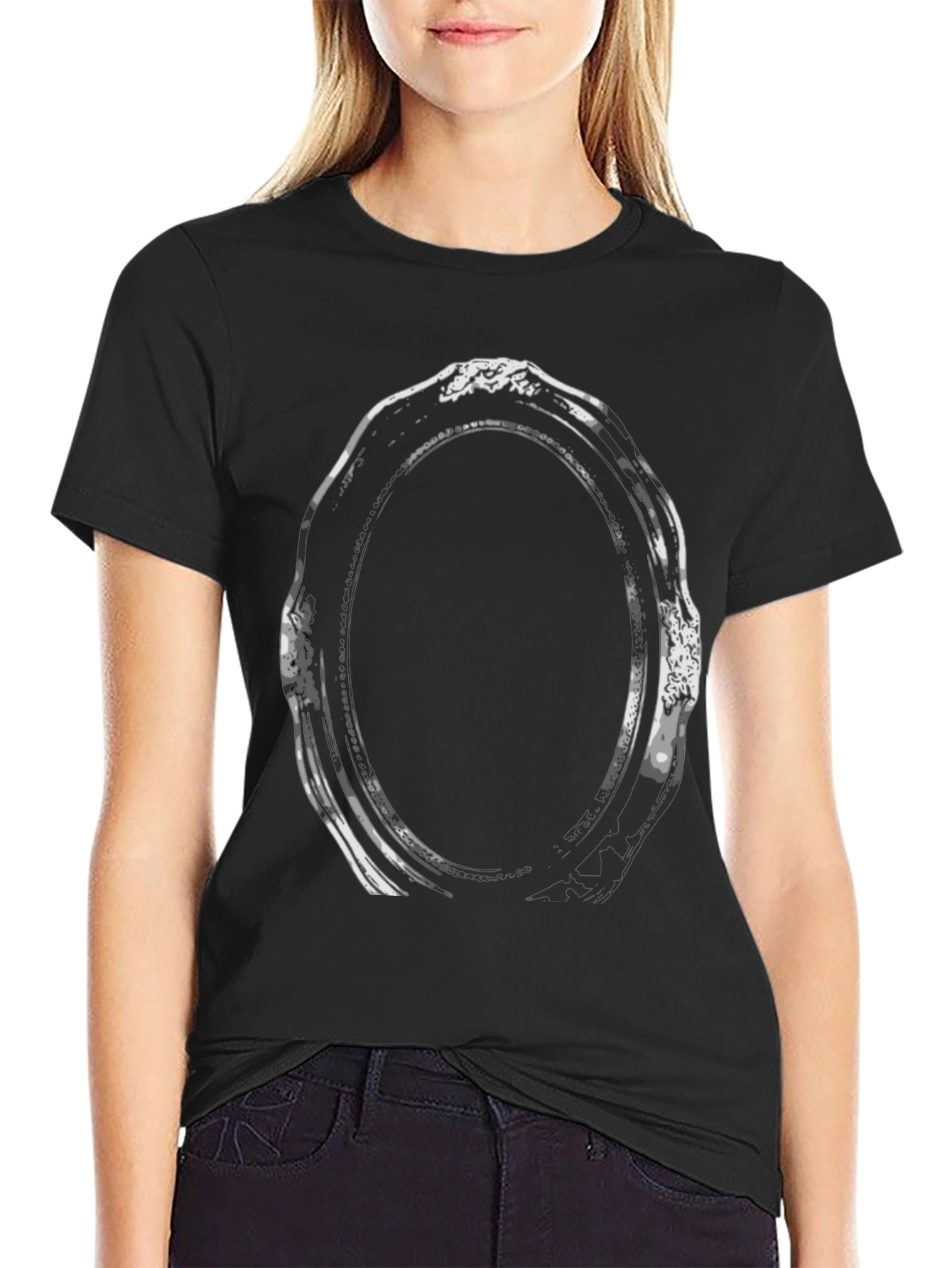 Abstract Oval Frame Graphic Tee - Black