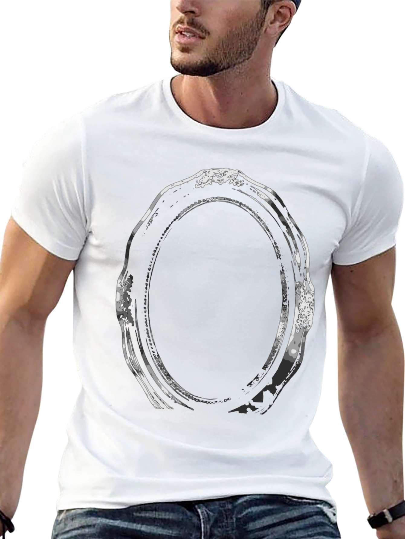Abstract Oval Frame Graphic Tee - Black