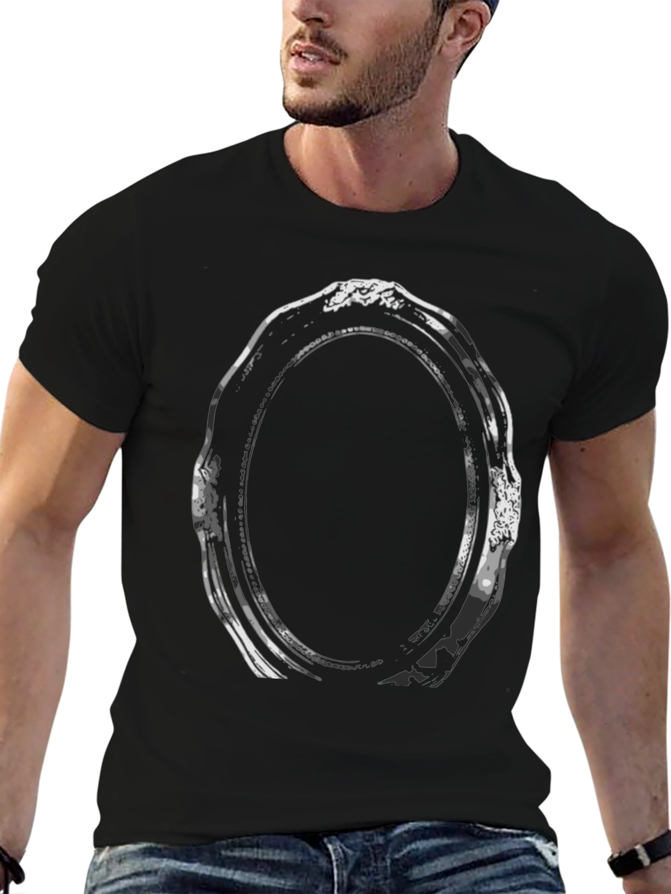 Abstract Oval Frame Graphic Tee - Black