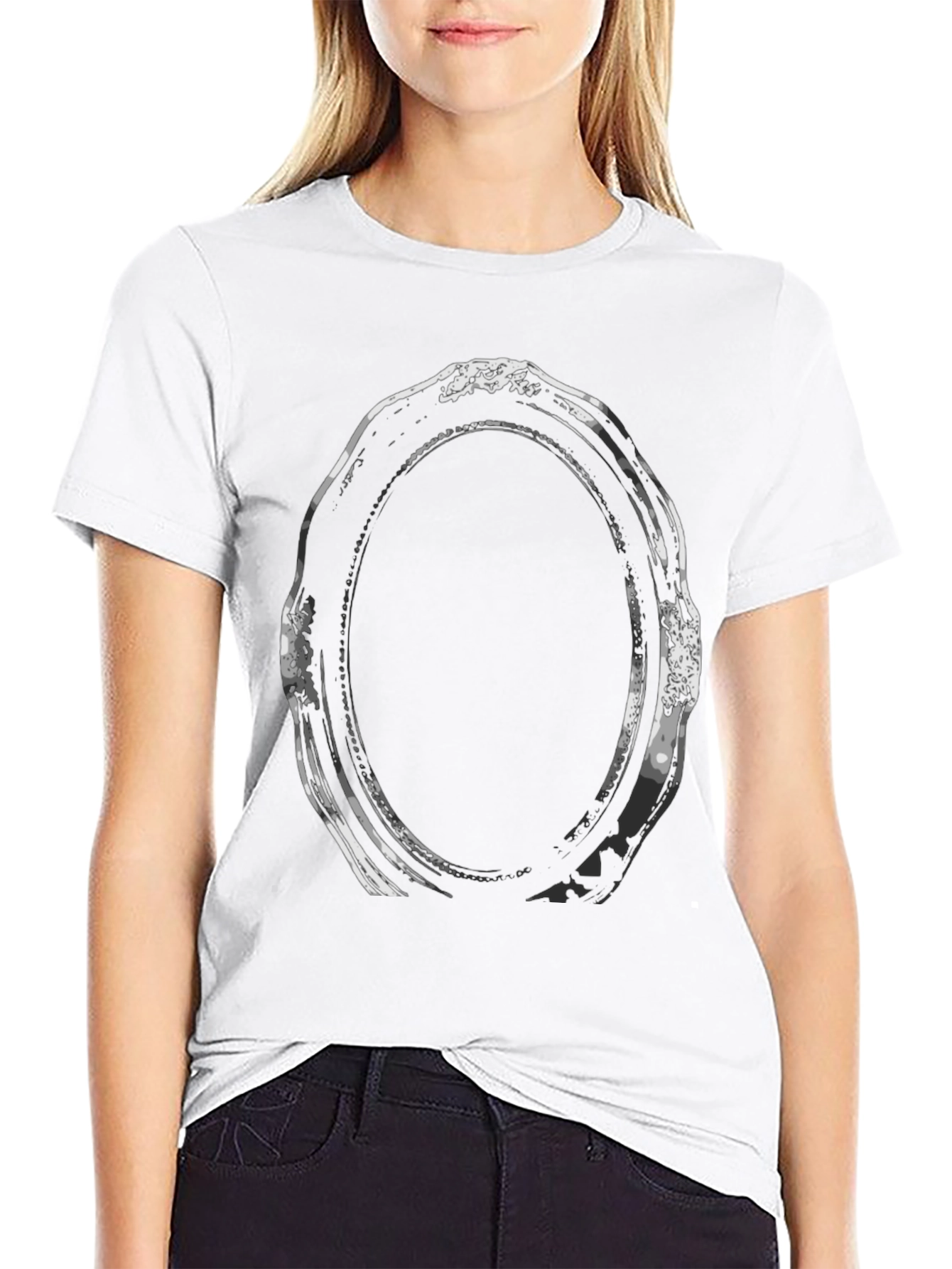 Abstract Oval Frame Graphic Tee - Black