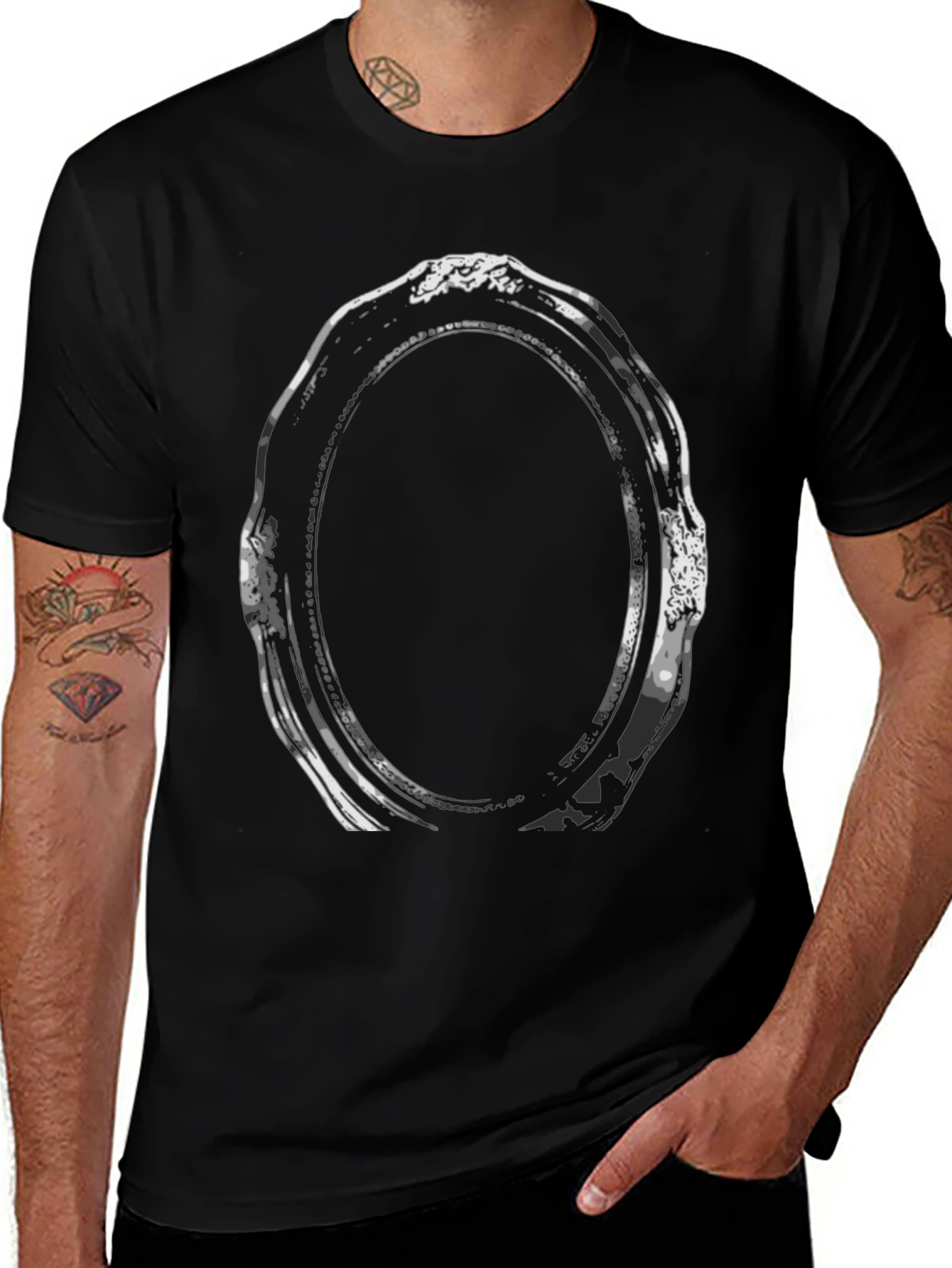 Abstract Oval Frame Graphic Tee - Black