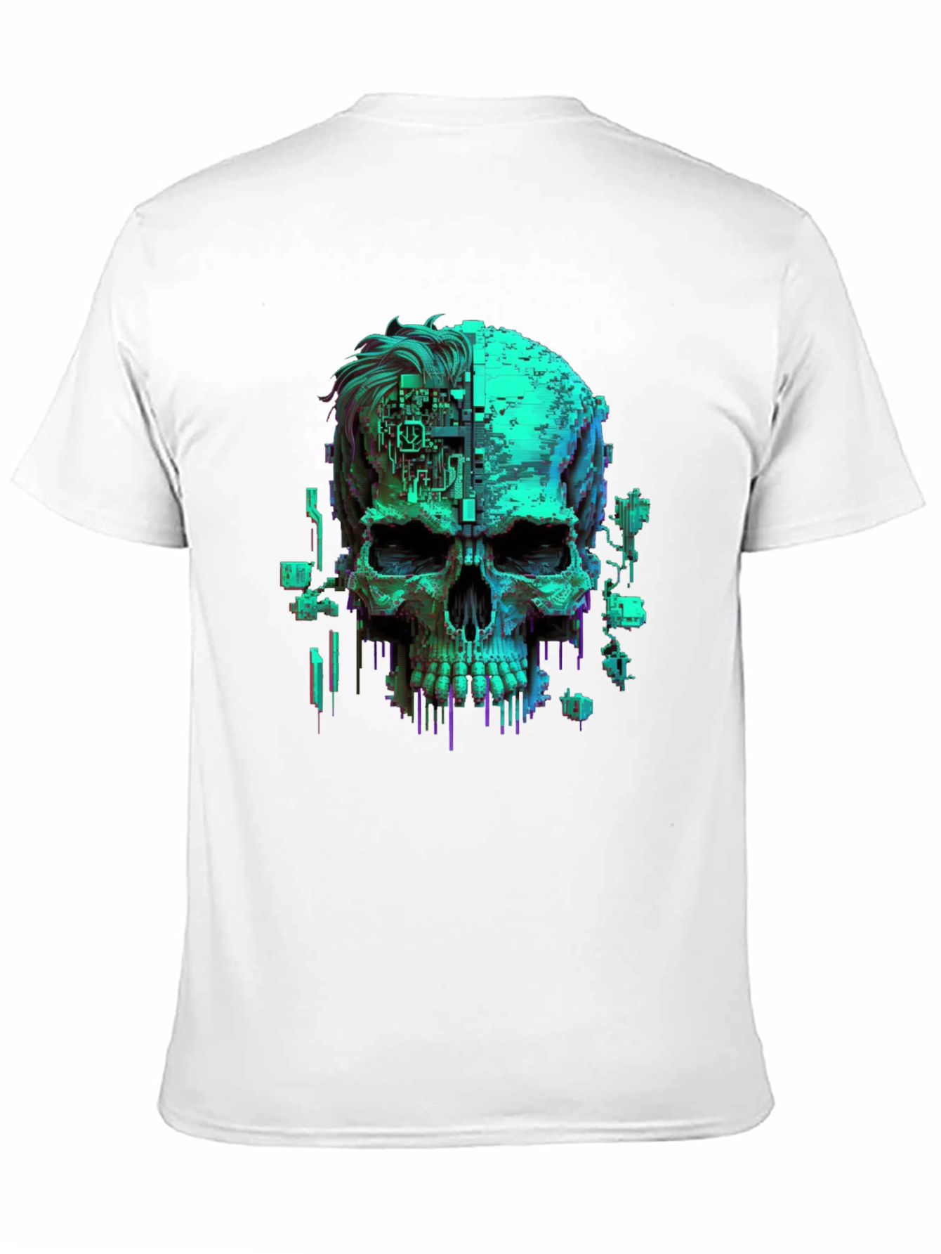 Cyberpunk Skull Graphic Tee - Black Cotton T-Shirt