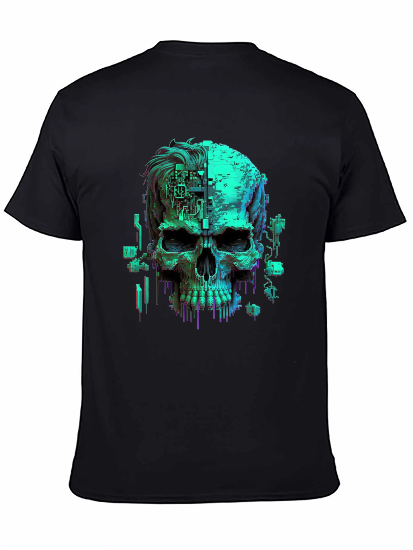 Cyberpunk Skull Graphic Tee - Black Cotton T-Shirt