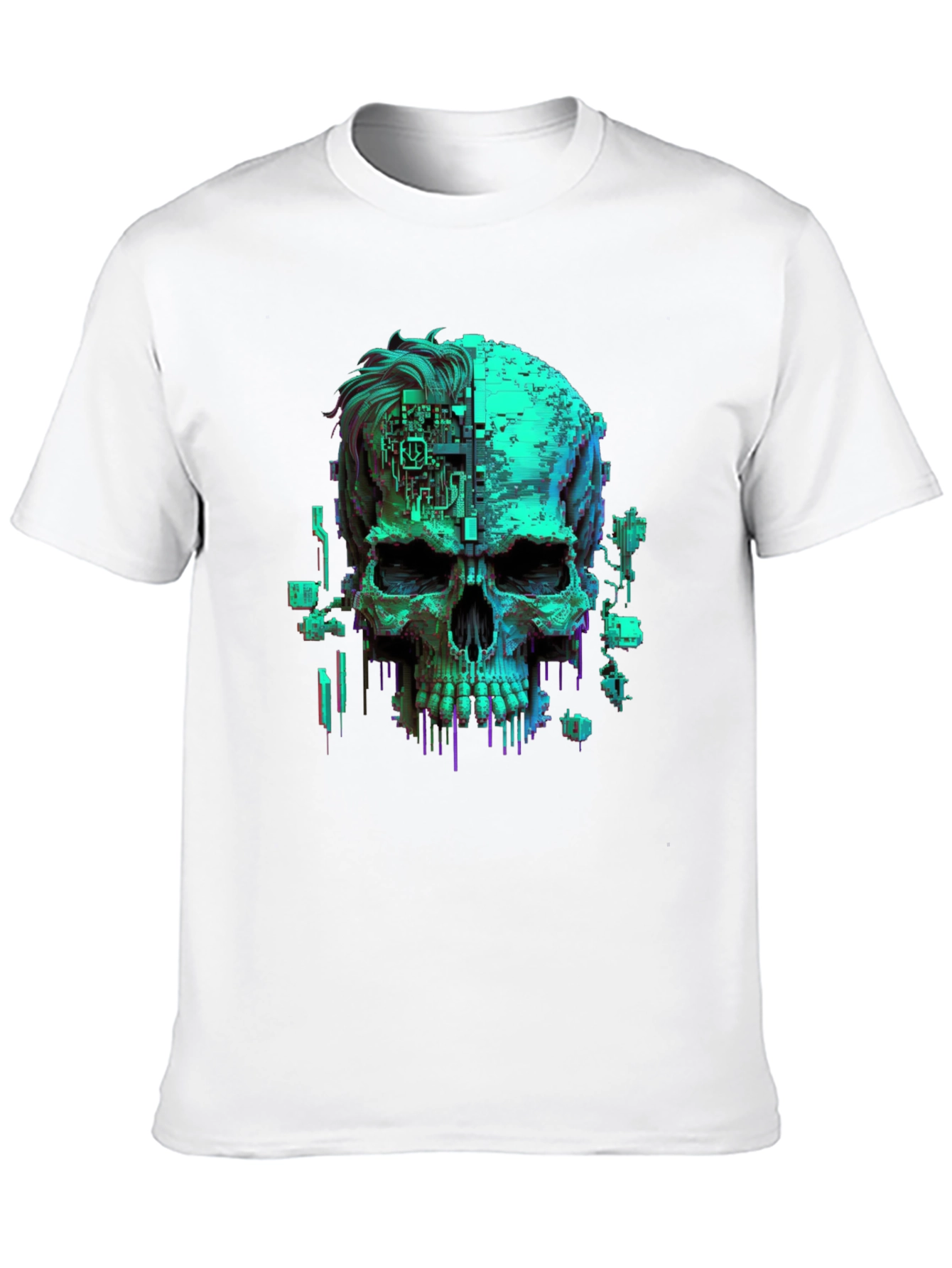 Cyberpunk Skull Graphic Tee - Black Cotton T-Shirt