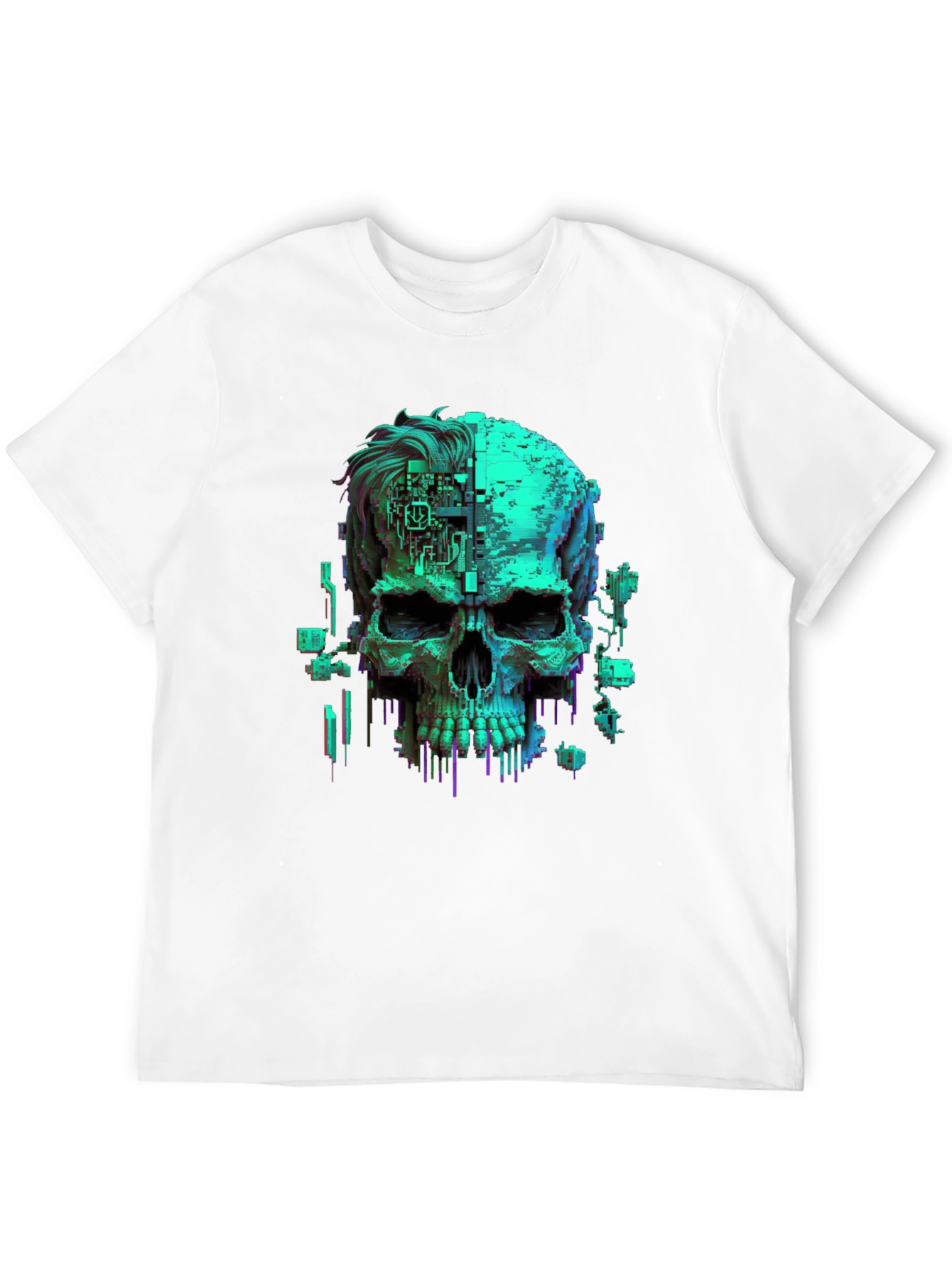 Cyberpunk Skull Graphic Tee - Black Cotton T-Shirt