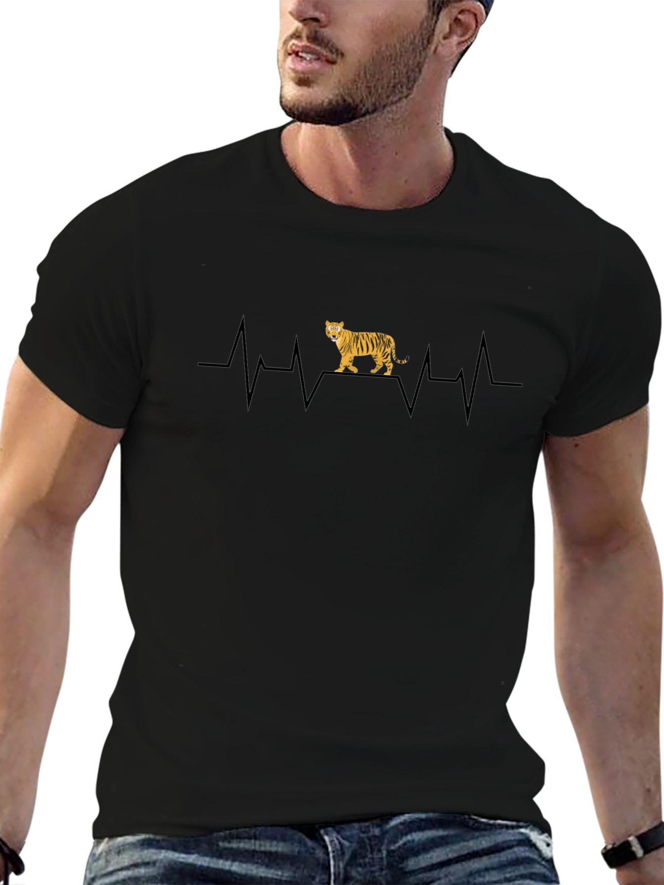 Tiger Heartbeat Graphic Black T-Shirt