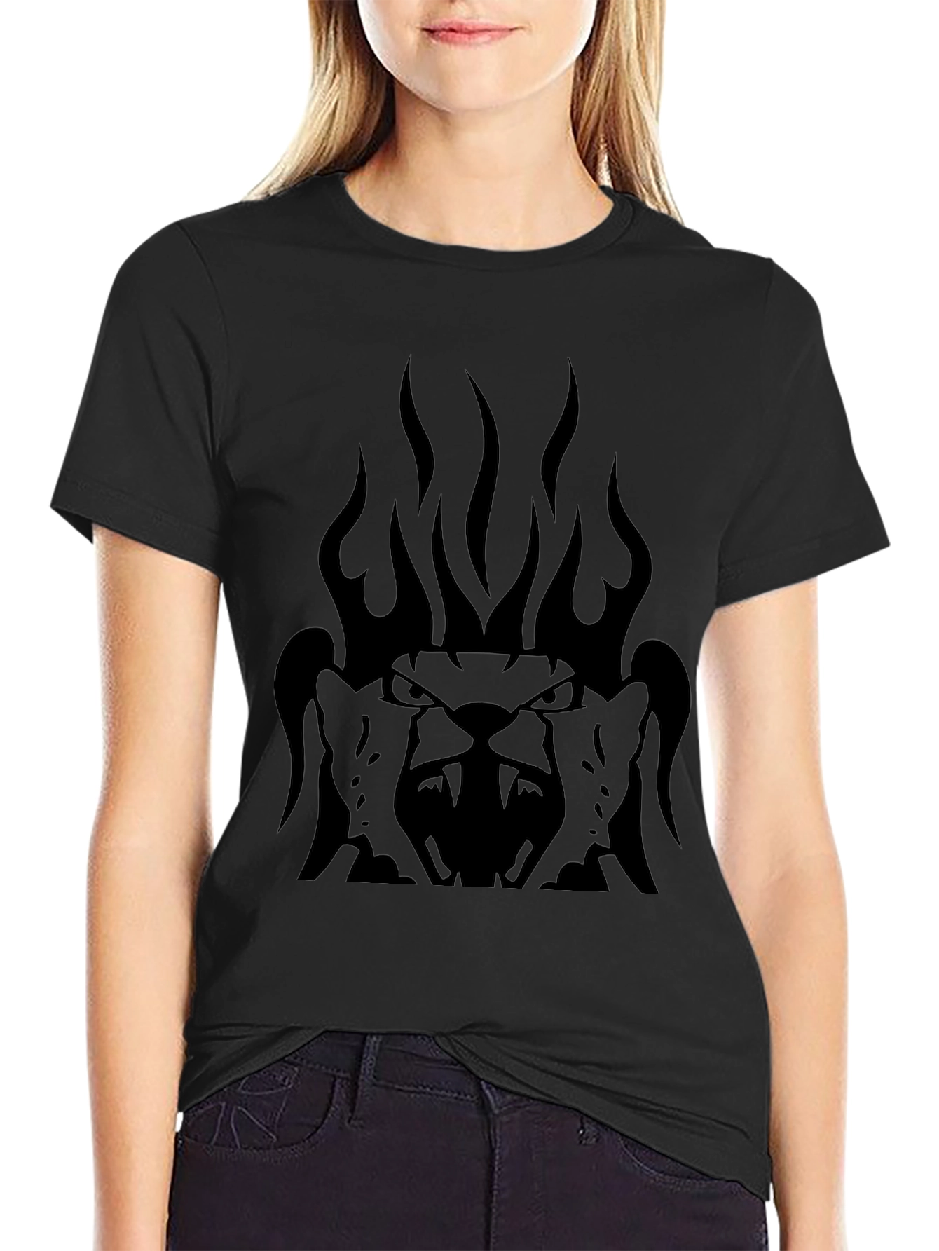 Mens Black Graphic Tee - Fiery Lion