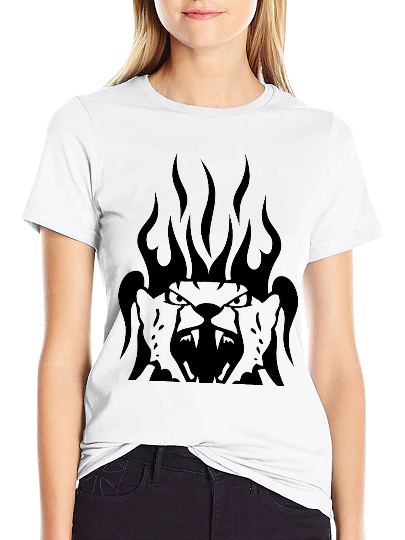 Mens Black Graphic Tee - Fiery Lion