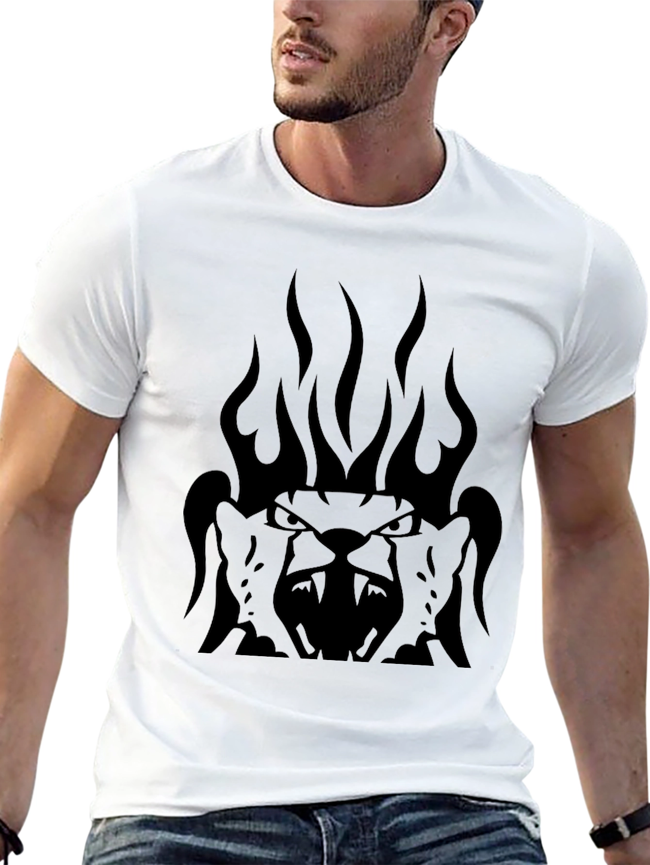 Mens Black Graphic Tee - Fiery Lion