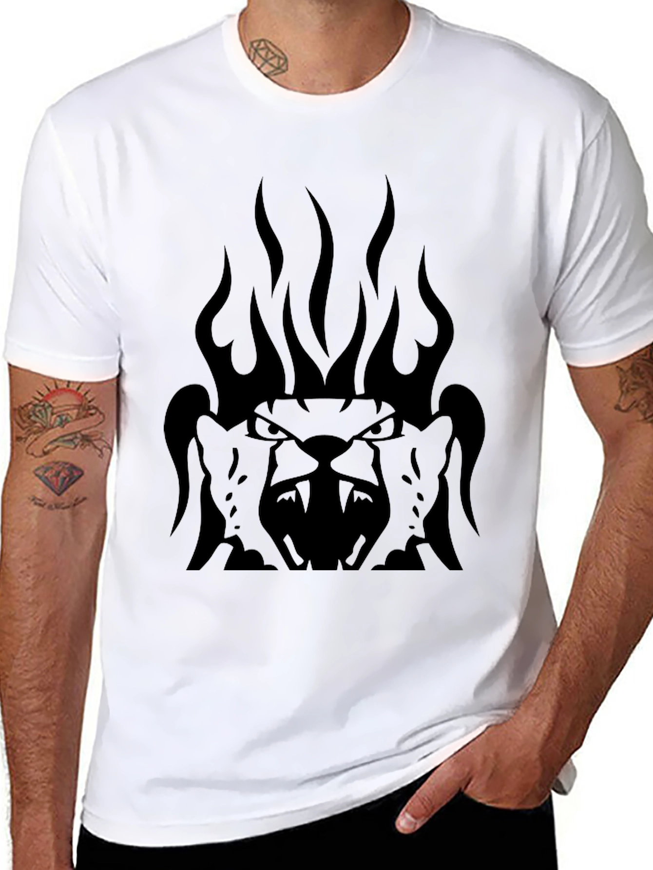 Mens Black Graphic Tee - Fiery Lion