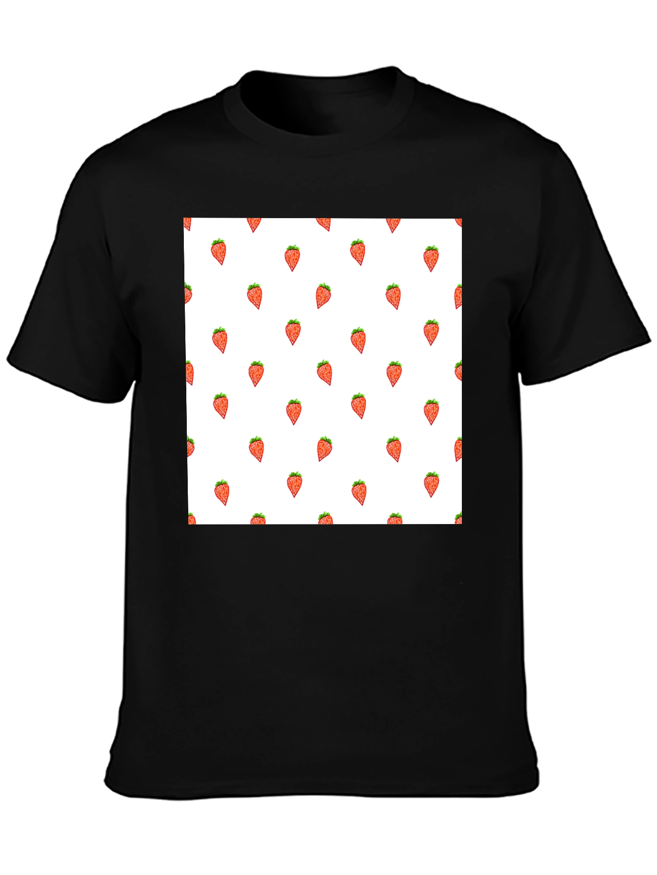 Strawberry Pattern Black T-Shirt