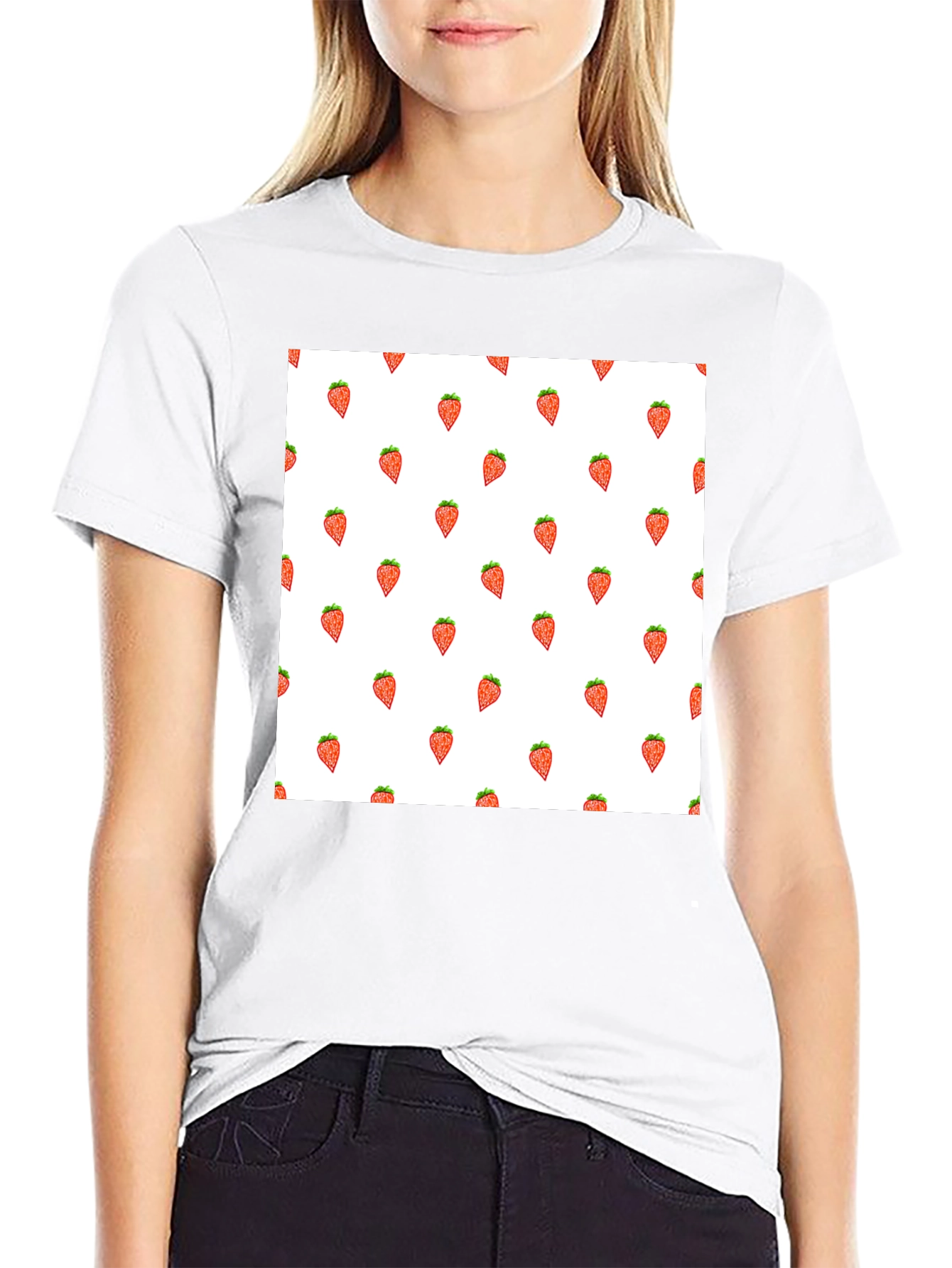 Strawberry Pattern Black T-Shirt