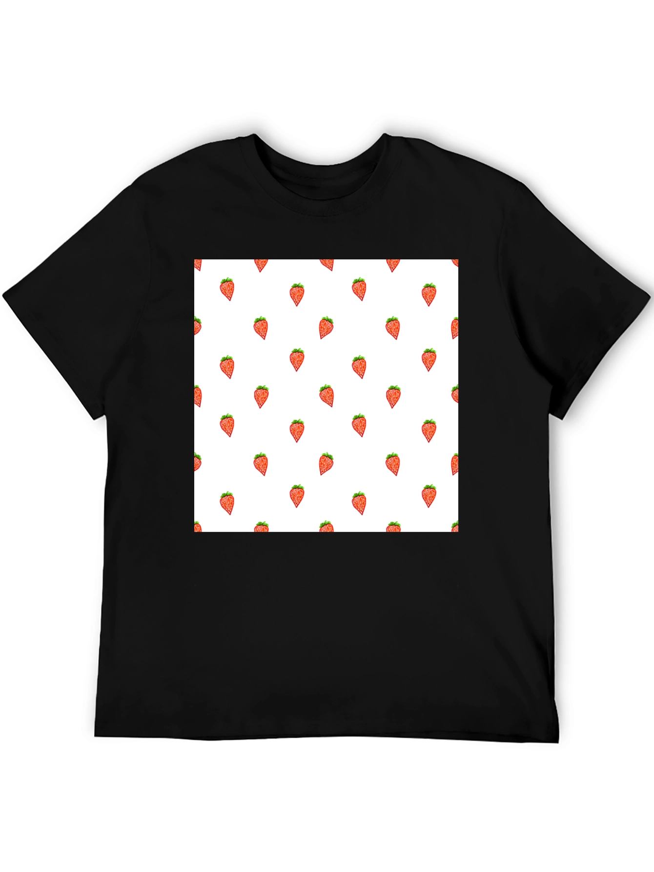 Strawberry Pattern Black T-Shirt