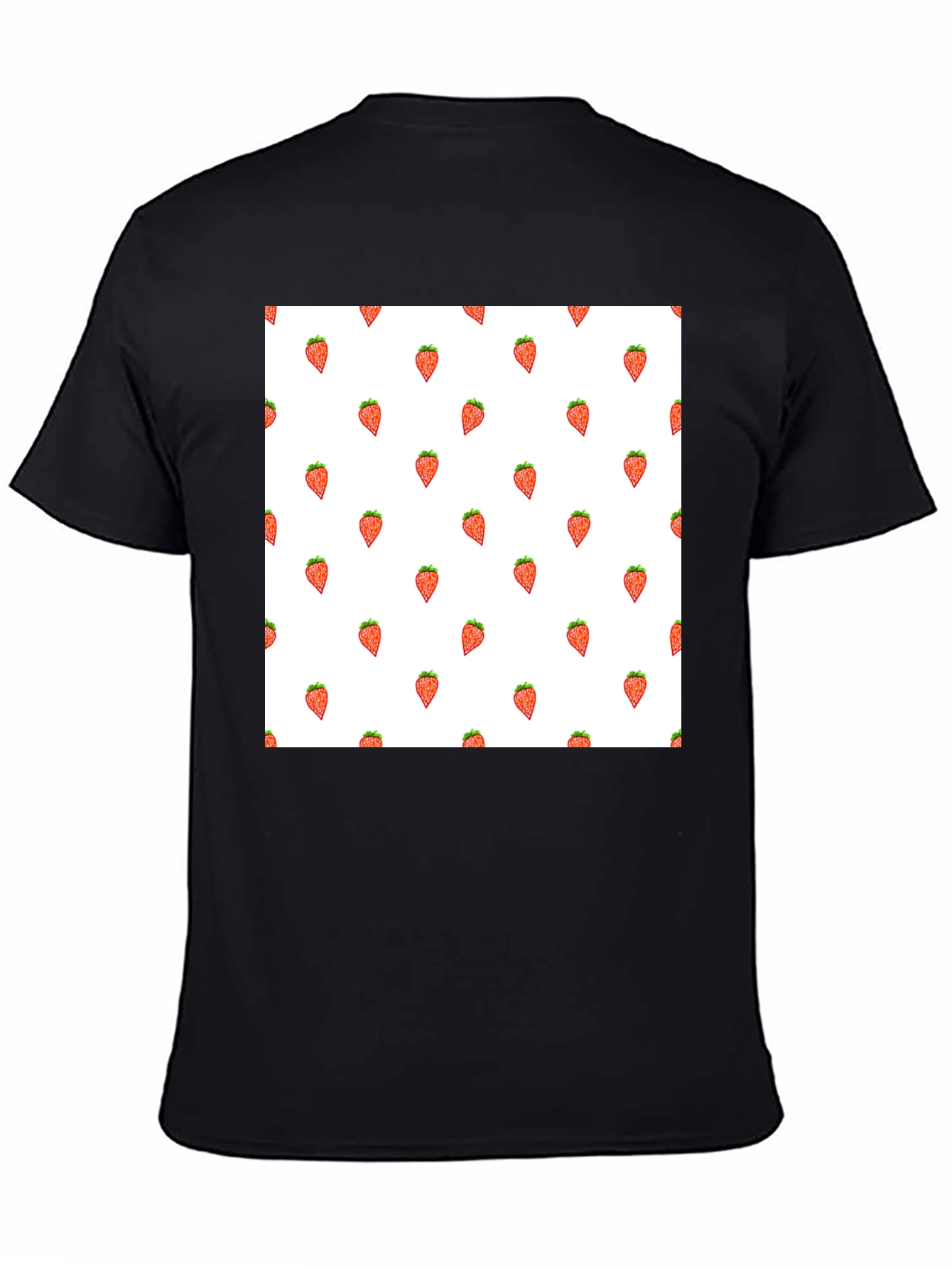 Strawberry Pattern Black T-Shirt