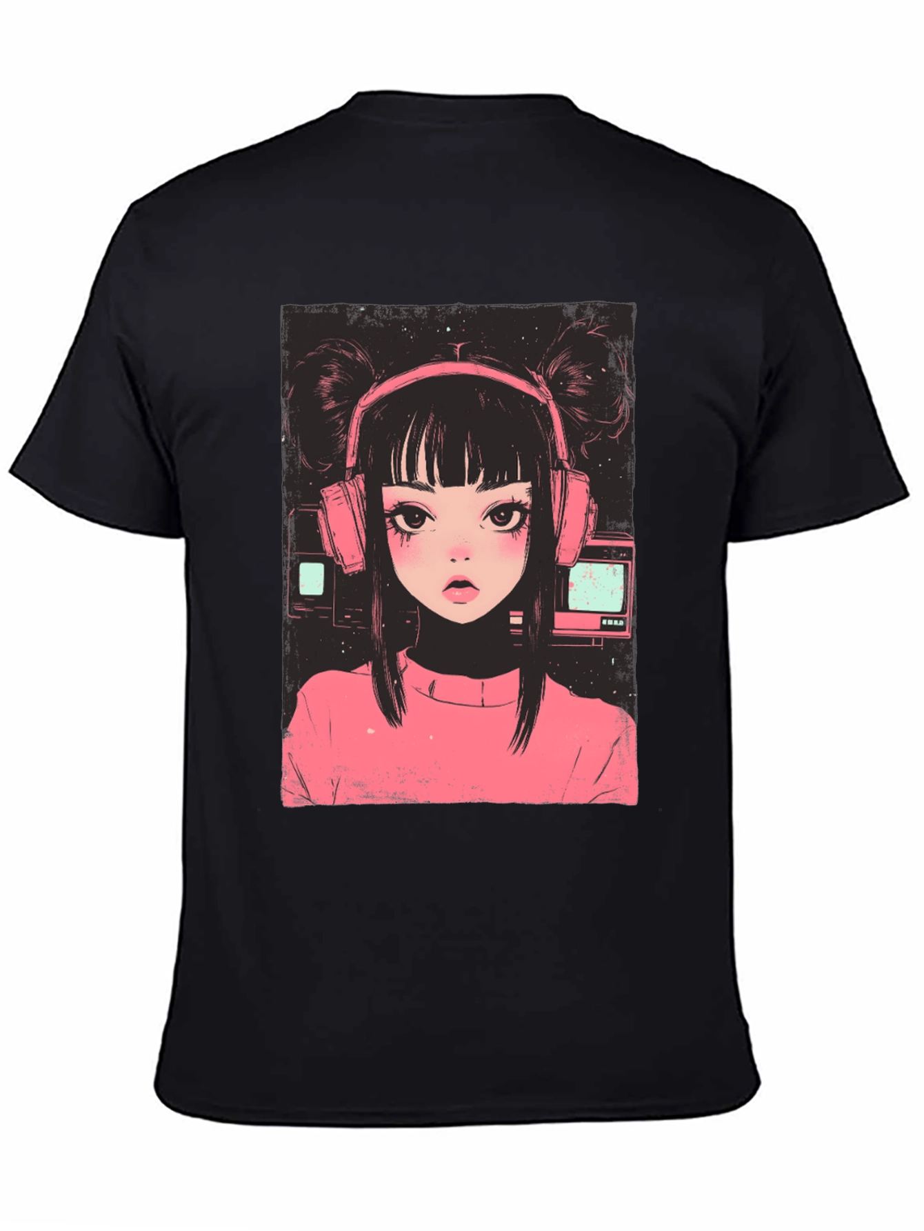 Anime Girl with Headphones Graphic T-Shirt