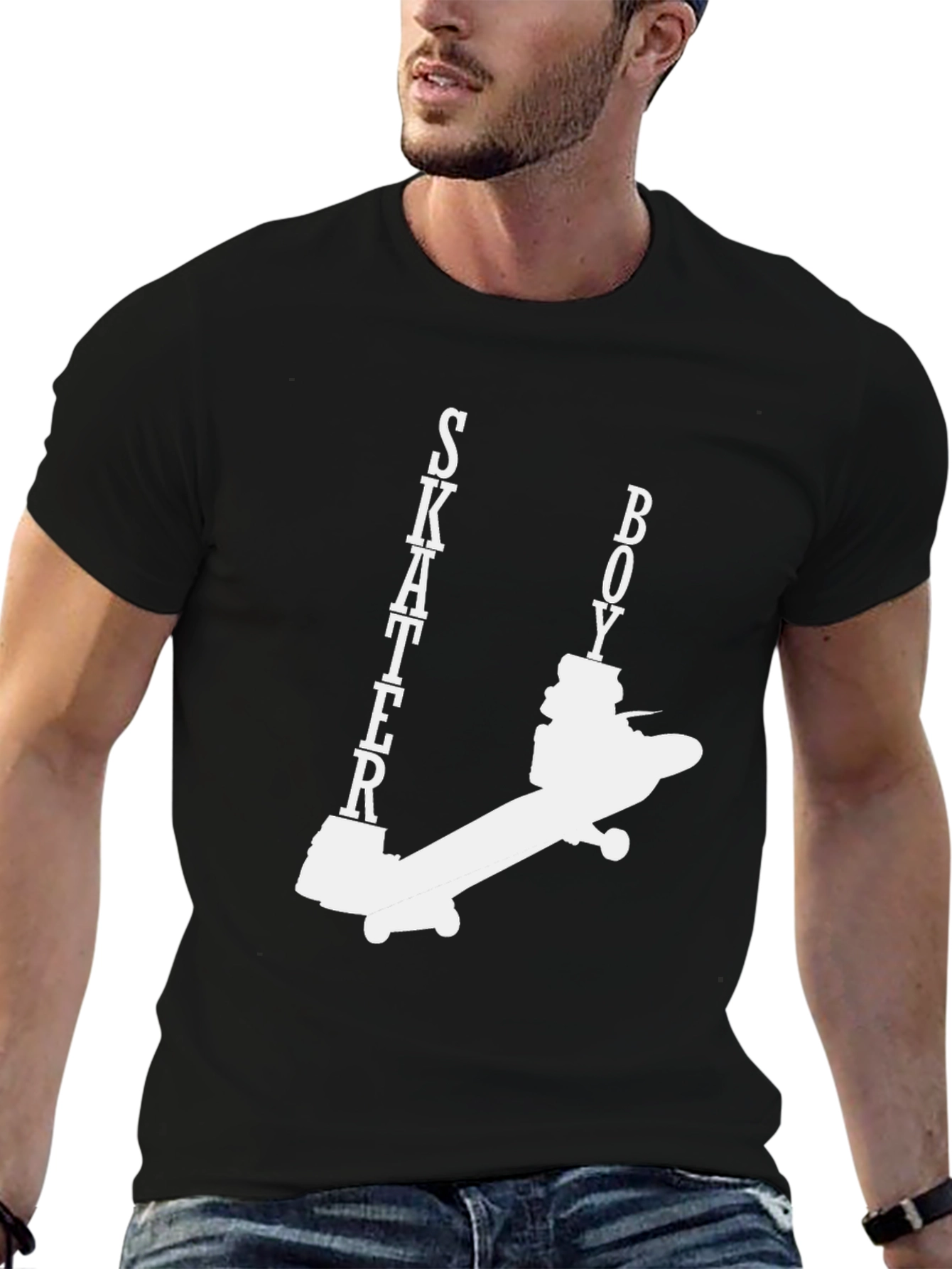 Skater Boy Graphic Tee - Black Cotton Casual Wear