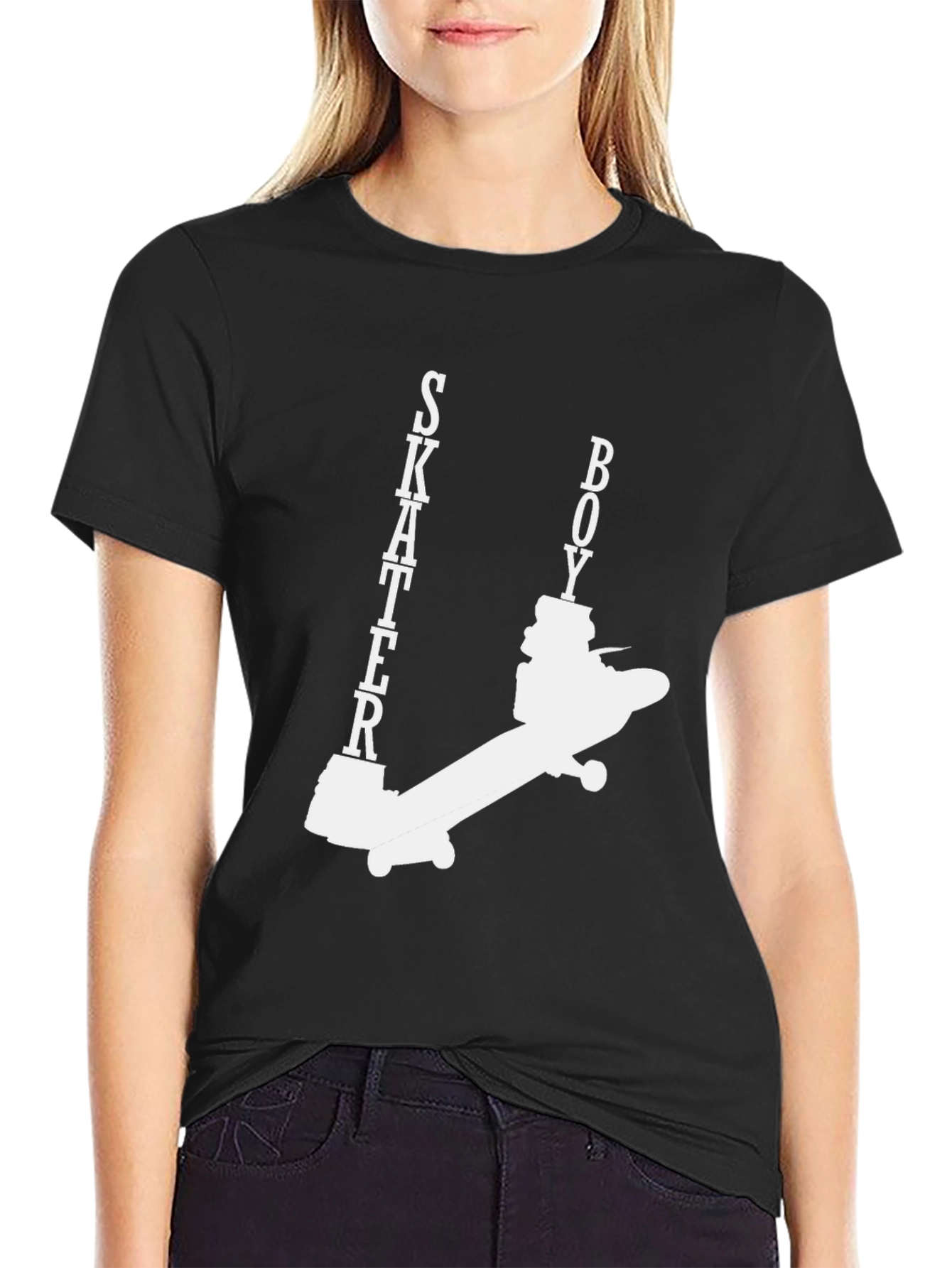 Skater Boy Graphic Tee - Black Cotton Casual Wear