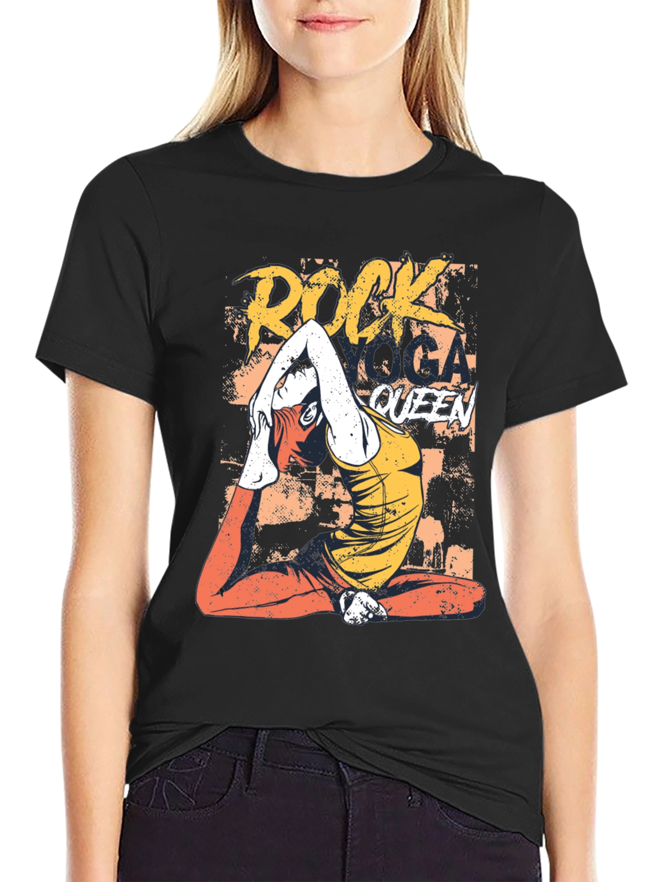Rock Yoga Queen Graphic Tee - Black Cotton T-Shirt