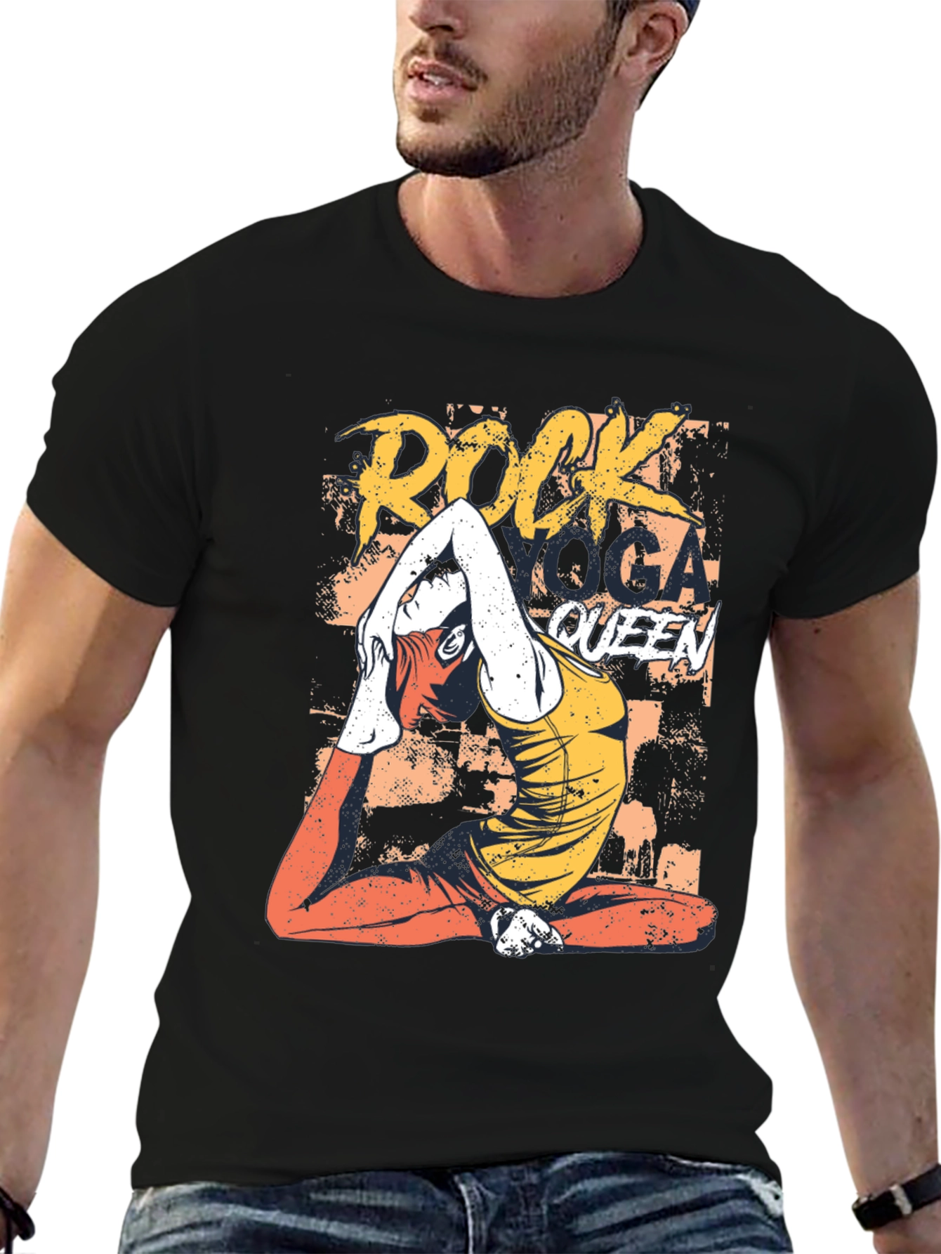 Rock Yoga Queen Graphic Tee - Black Cotton T-Shirt